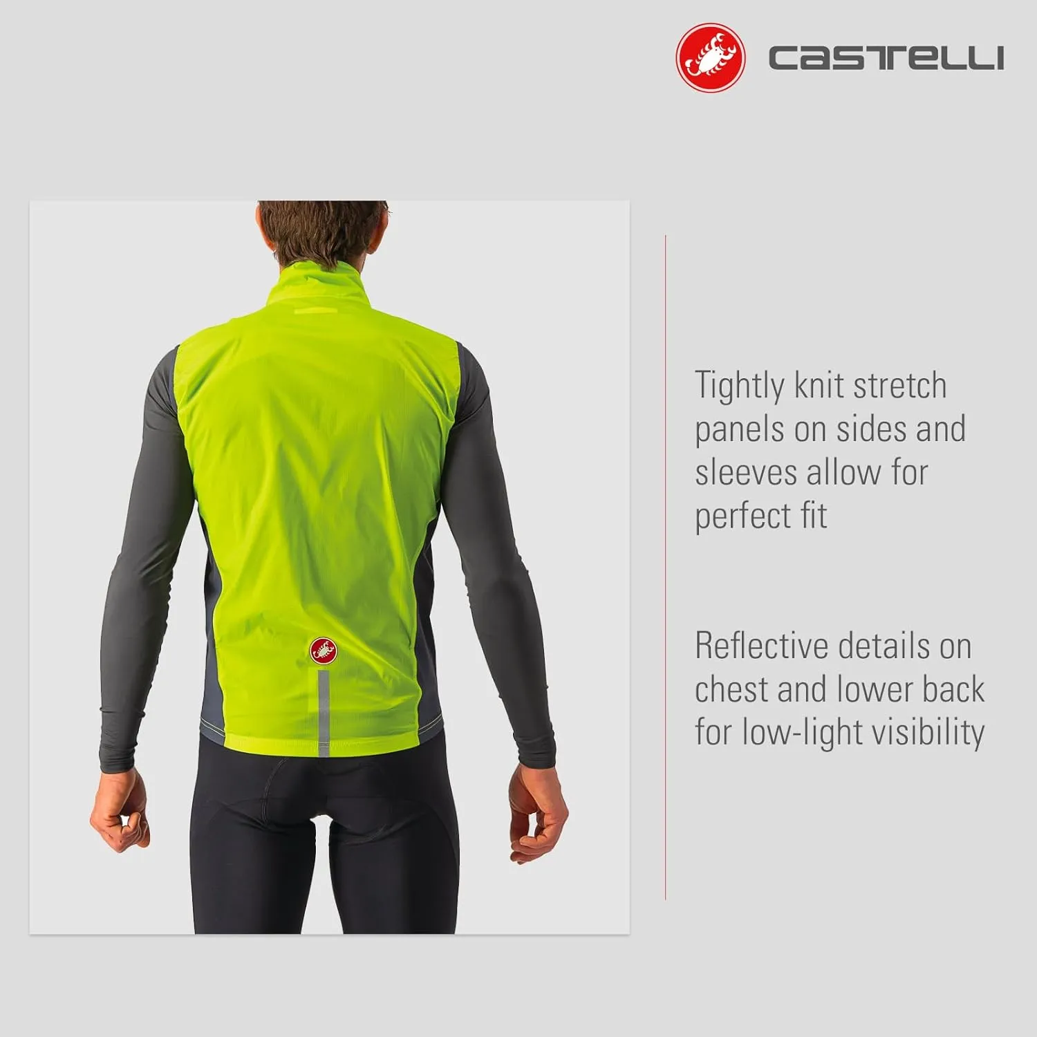 CASTELLI Men's Squadra Stretch Vest, Windproof Full Lenth Zip Shell with High Collar for Road and Gravel Biking I Cycling