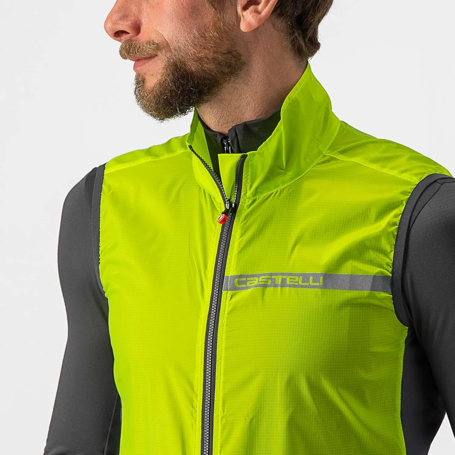 CASTELLI Men's Squadra Stretch Vest, Windproof Full Lenth Zip Shell with High Collar for Road and Gravel Biking I Cycling