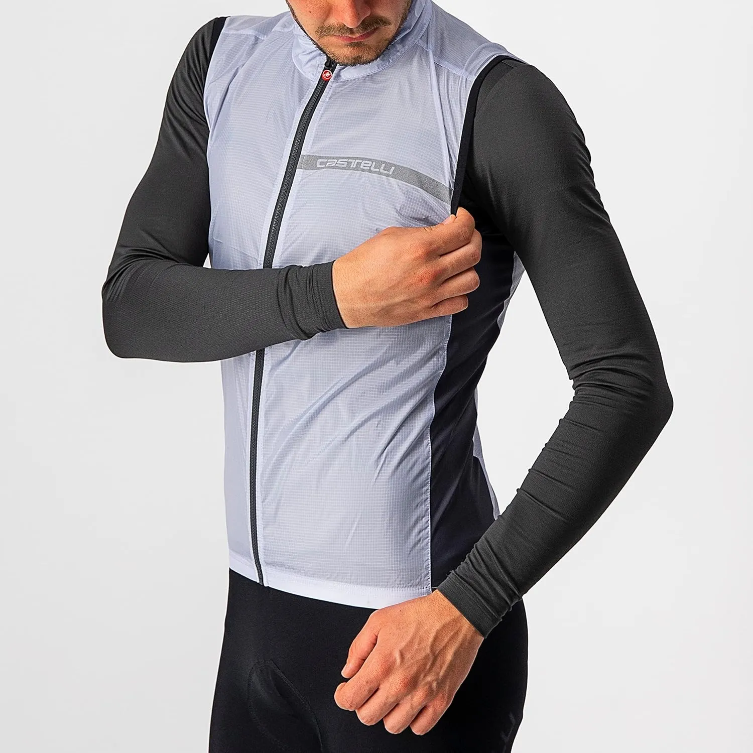 CASTELLI Men's Squadra Stretch Vest, Windproof Full Lenth Zip Shell with High Collar for Road and Gravel Biking I Cycling