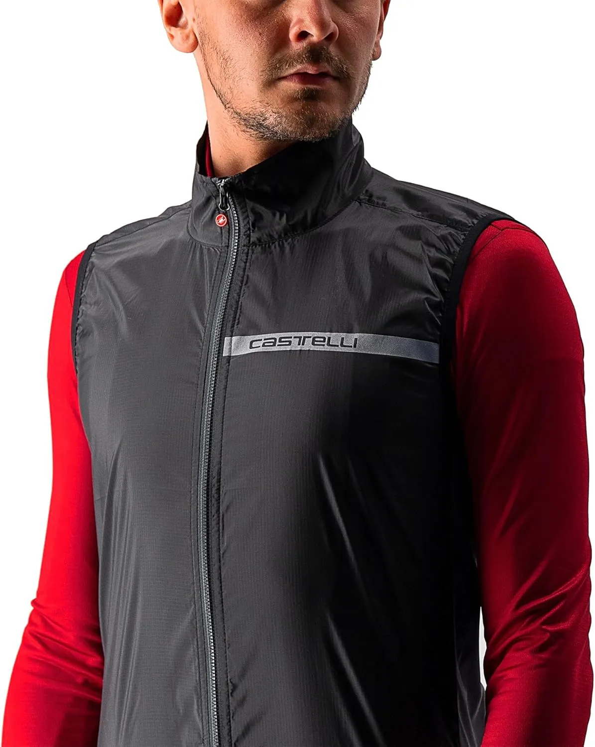 CASTELLI Men's Squadra Stretch Vest, Windproof Full Lenth Zip Shell with High Collar for Road and Gravel Biking I Cycling