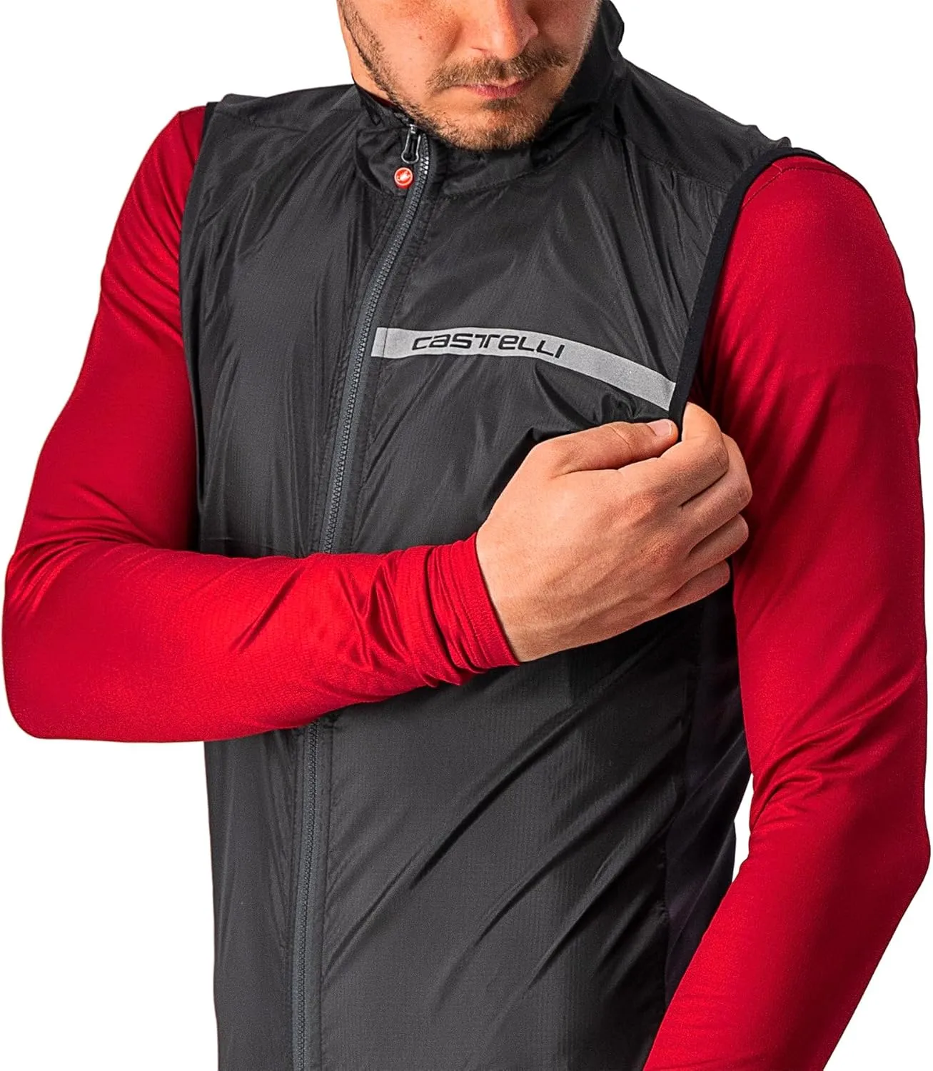 CASTELLI Men's Squadra Stretch Vest, Windproof Full Lenth Zip Shell with High Collar for Road and Gravel Biking I Cycling