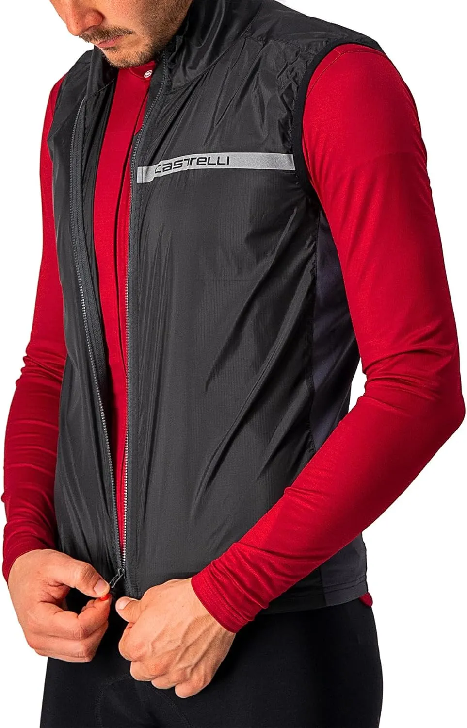 CASTELLI Men's Squadra Stretch Vest, Windproof Full Lenth Zip Shell with High Collar for Road and Gravel Biking I Cycling
