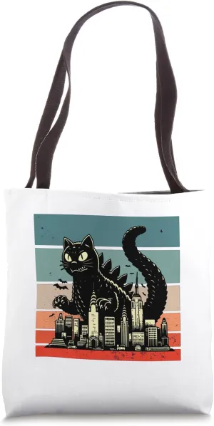 Catzilla monster giant cat city skyline skyscrapers Cats Tote Bag