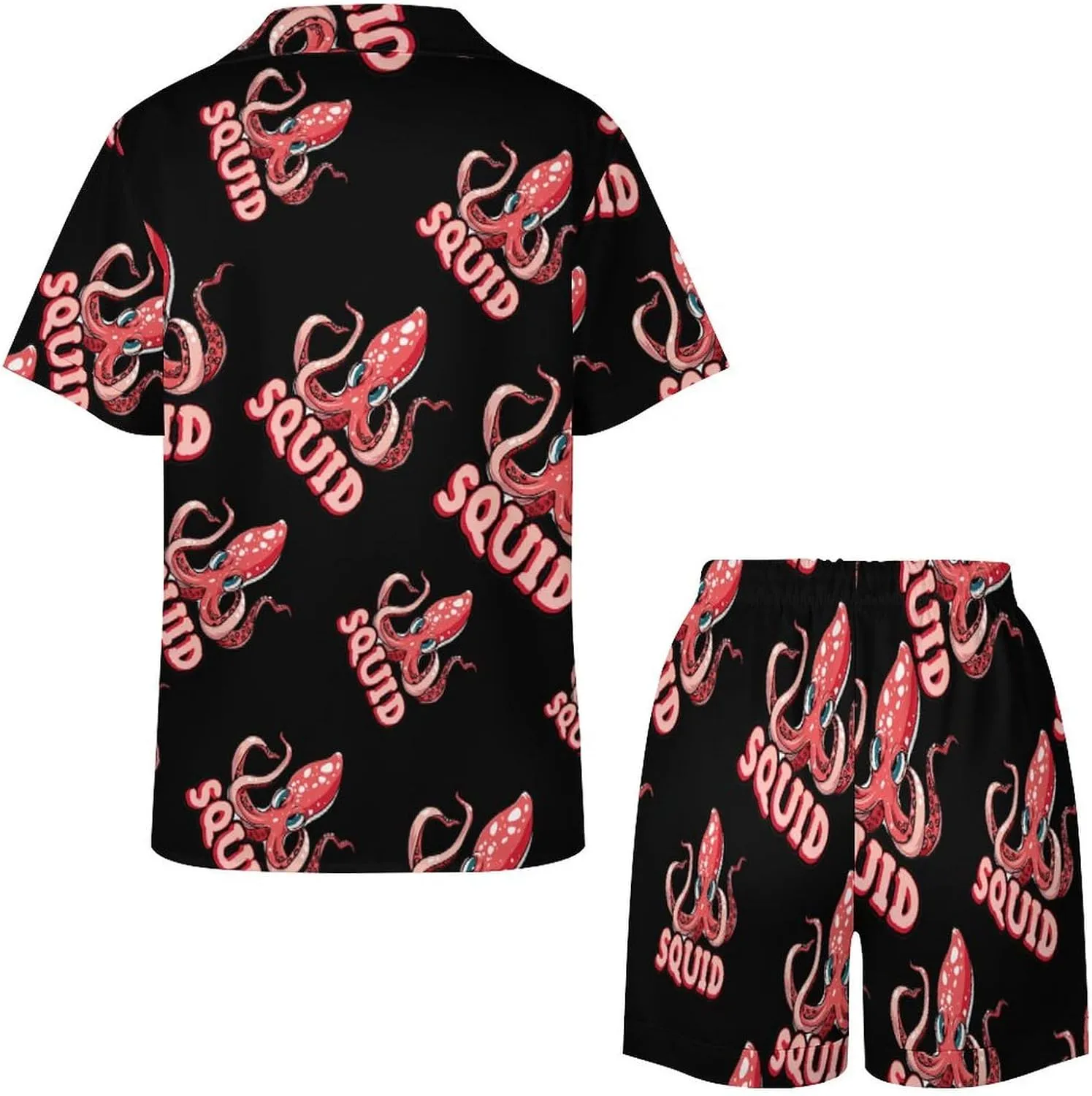 Cephalopod Squid Women's Satin Pajama Set Short Sleeve Button Down Sleepwear Loungewear Pj Set