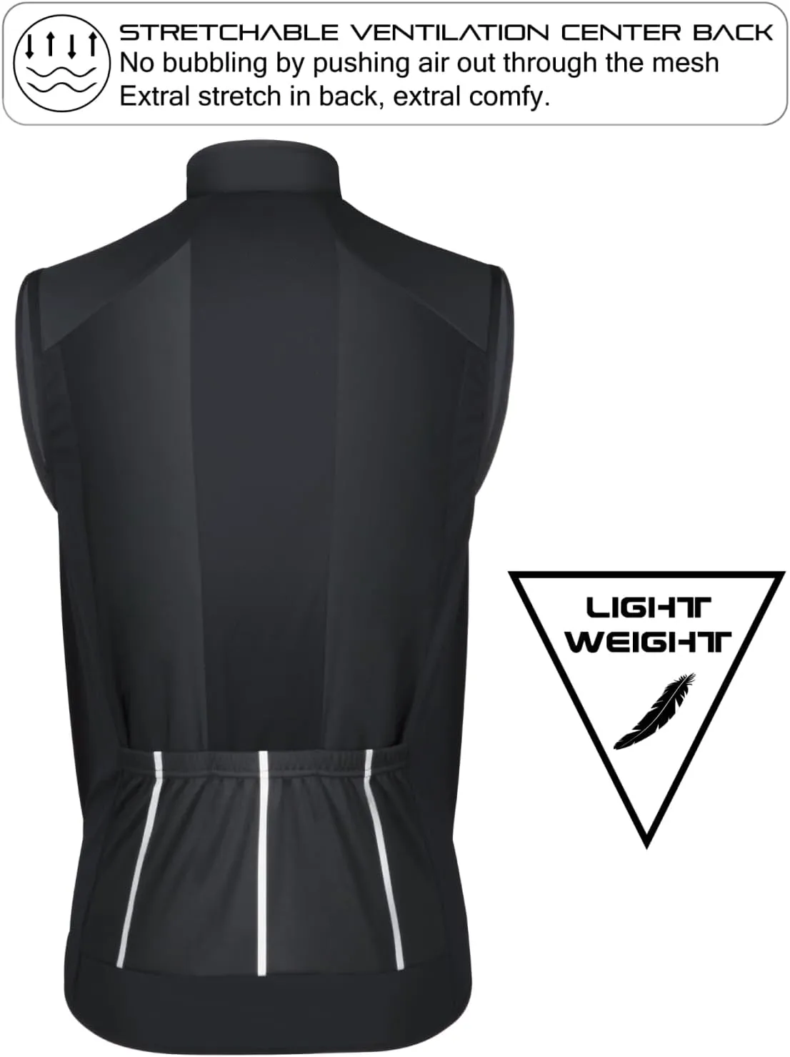 CEROTIPOLAR Men's Cycling Vest with 3 Reflective Tape Cargo Pockets, Micro Softshell Windproof Bike Vest