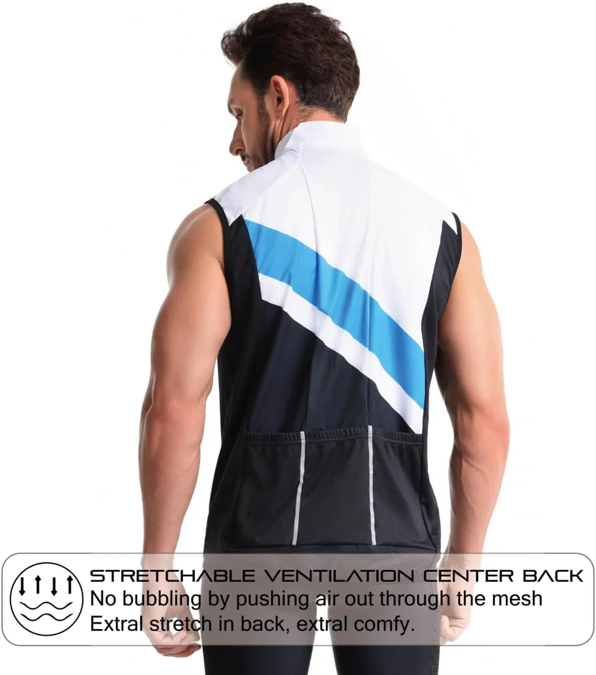 CEROTIPOLAR Men's Cycling Vest with 3 Reflective Tape Cargo Pockets, Micro Softshell Windproof Bike Vest