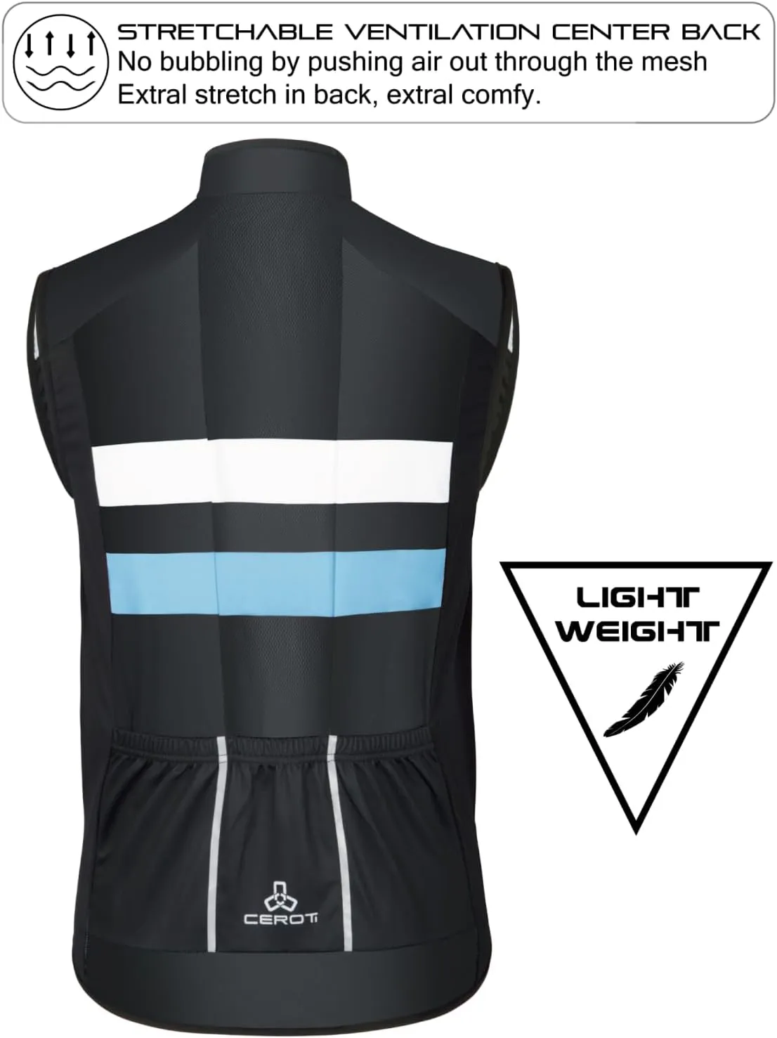 CEROTIPOLAR Men's Cycling Vest with 3 Reflective Tape Cargo Pockets, Micro Softshell Windproof Bike Vest