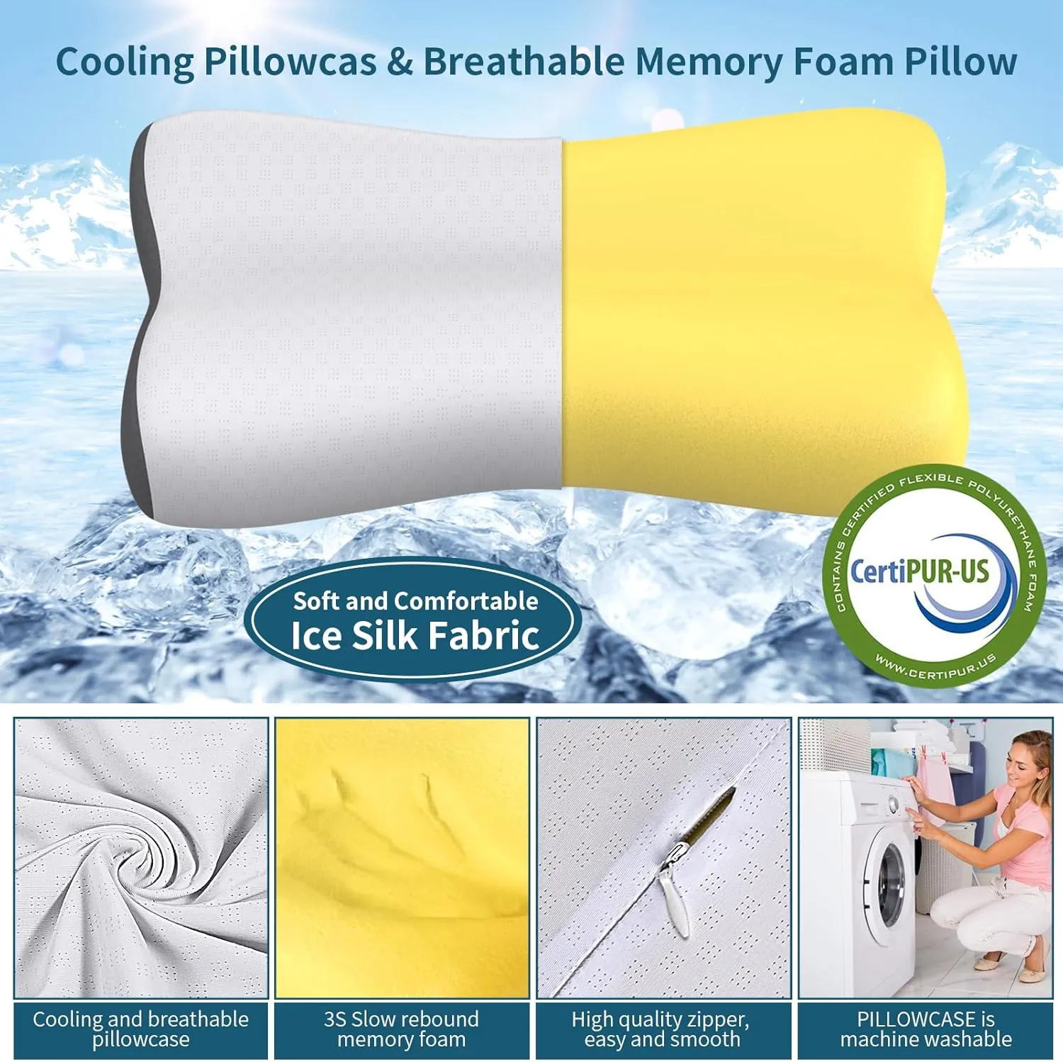 Cervical Neck Pillow - Contour Neck Pillows for Neck Pain Relief, Ergonomic Side Sleeper Pillow for Sleeping, Orthopedic Memory Foam Pillows for Back & Stomach Sleepers with Cooling Pillowcase