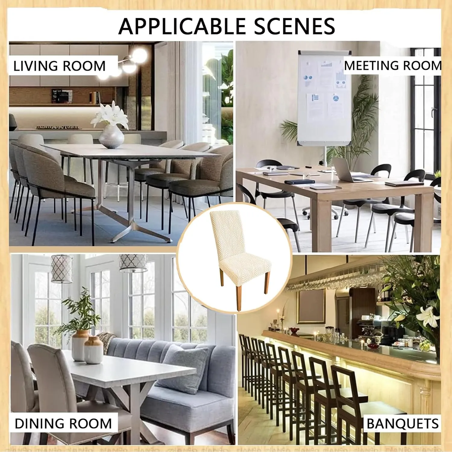 Chair Covers for Dining Chairs, Dining Room Chair Covers Set of 6, Stretch Kitchen Chairs Covers, Removable Washable Dining Chair Covers for Home Kitchen Banquet Hotel Ceremony
