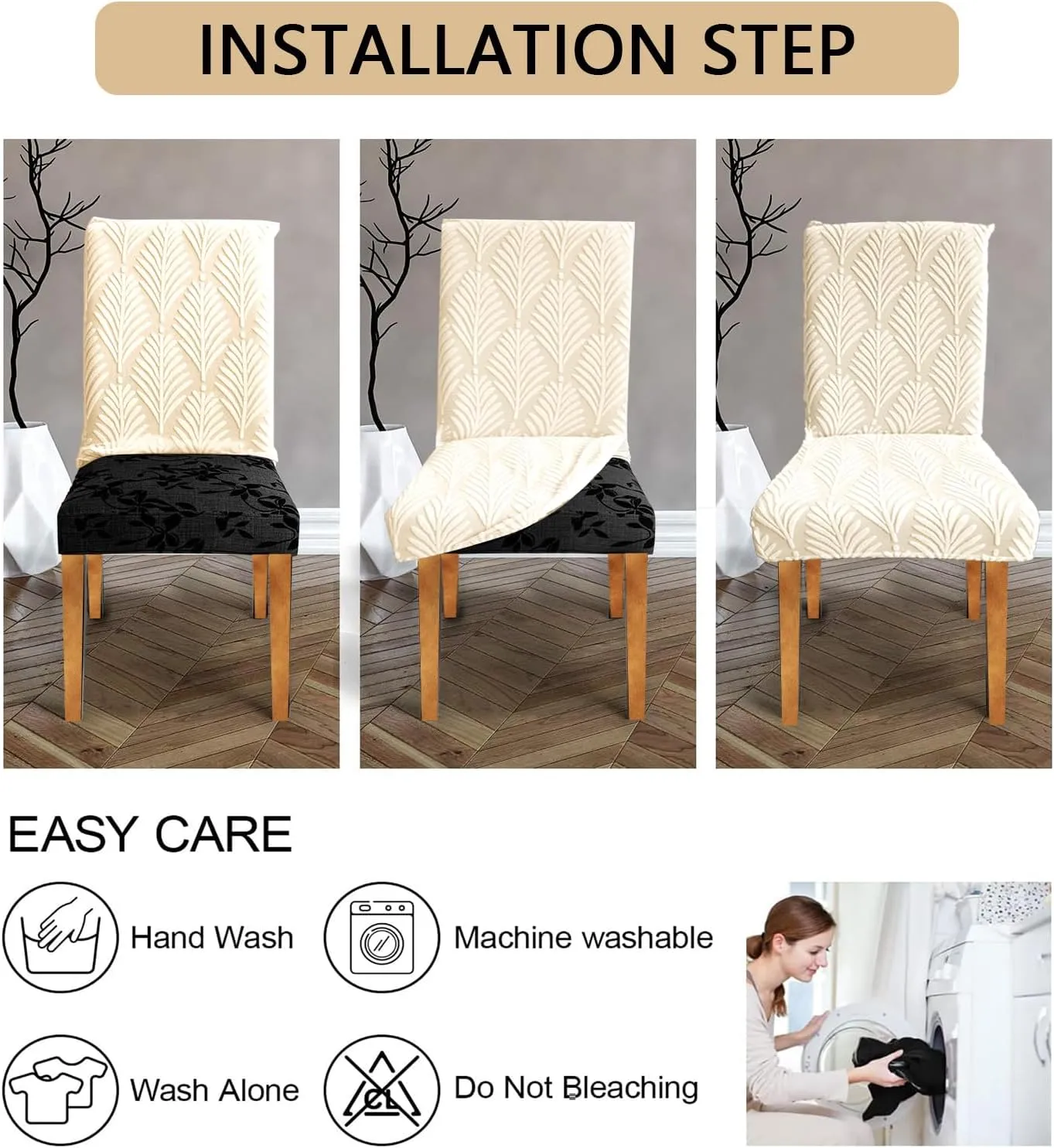 Chair Covers for Dining Chairs, Dining Room Chair Covers Set of 6, Stretch Kitchen Chairs Covers, Removable Washable Dining Chair Covers for Home Kitchen Banquet Hotel Ceremony
