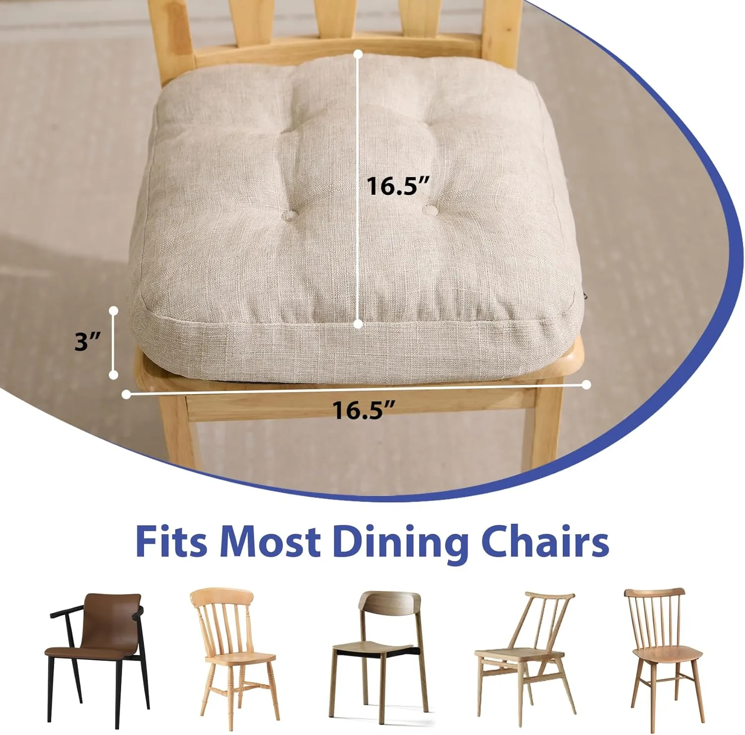 Chair Cushions, Foam Dining Chair Cushions, Tufted Indoor Chair Pads, Set of 4, 16.5' x 16.5' x 3.5', Beige