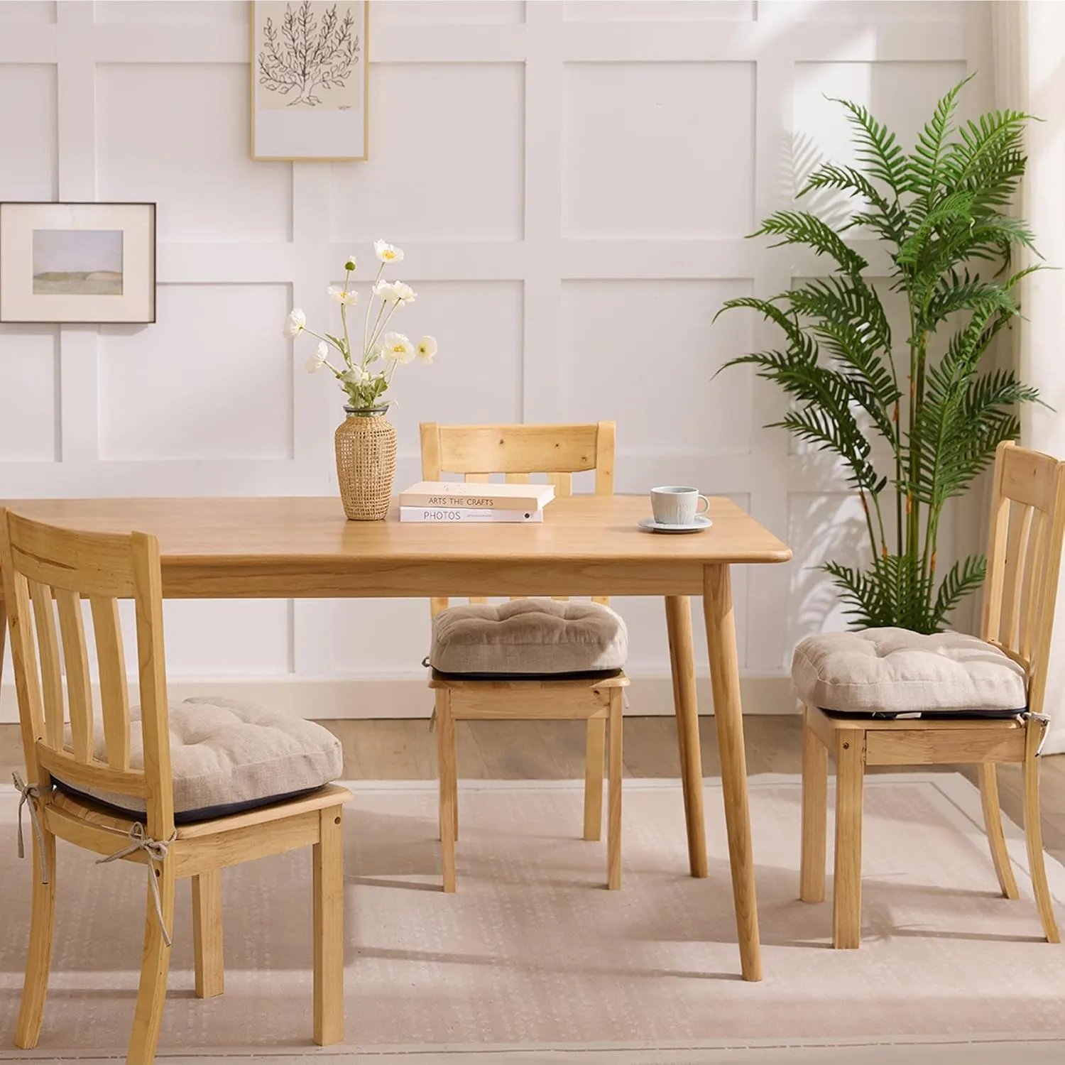 Chair Cushions, Foam Dining Chair Cushions, Tufted Indoor Chair Pads, Set of 4, 16.5' x 16.5' x 3.5', Beige