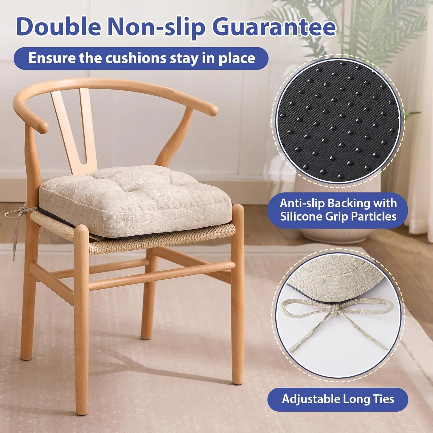 Chair Cushions, Foam Dining Chair Cushions, Tufted Indoor Chair Pads, Set of 4, 16.5' x 16.5' x 3.5', Beige