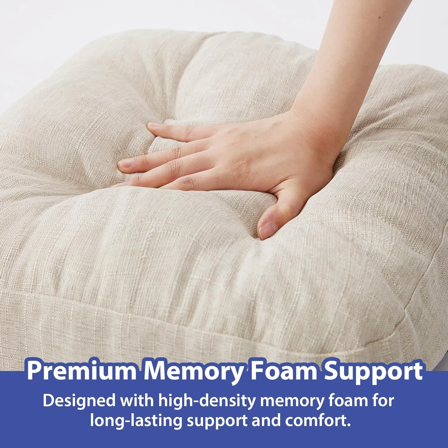 Chair Cushions, Foam Dining Chair Cushions, Tufted Indoor Chair Pads, Set of 4, 16.5' x 16.5' x 3.5', Beige
