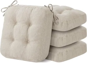 Chair Cushions, Foam Dining Chair Cushions, Tufted Indoor Chair Pads, Set of 4, 16.5' x 16.5' x 3.5', Beige