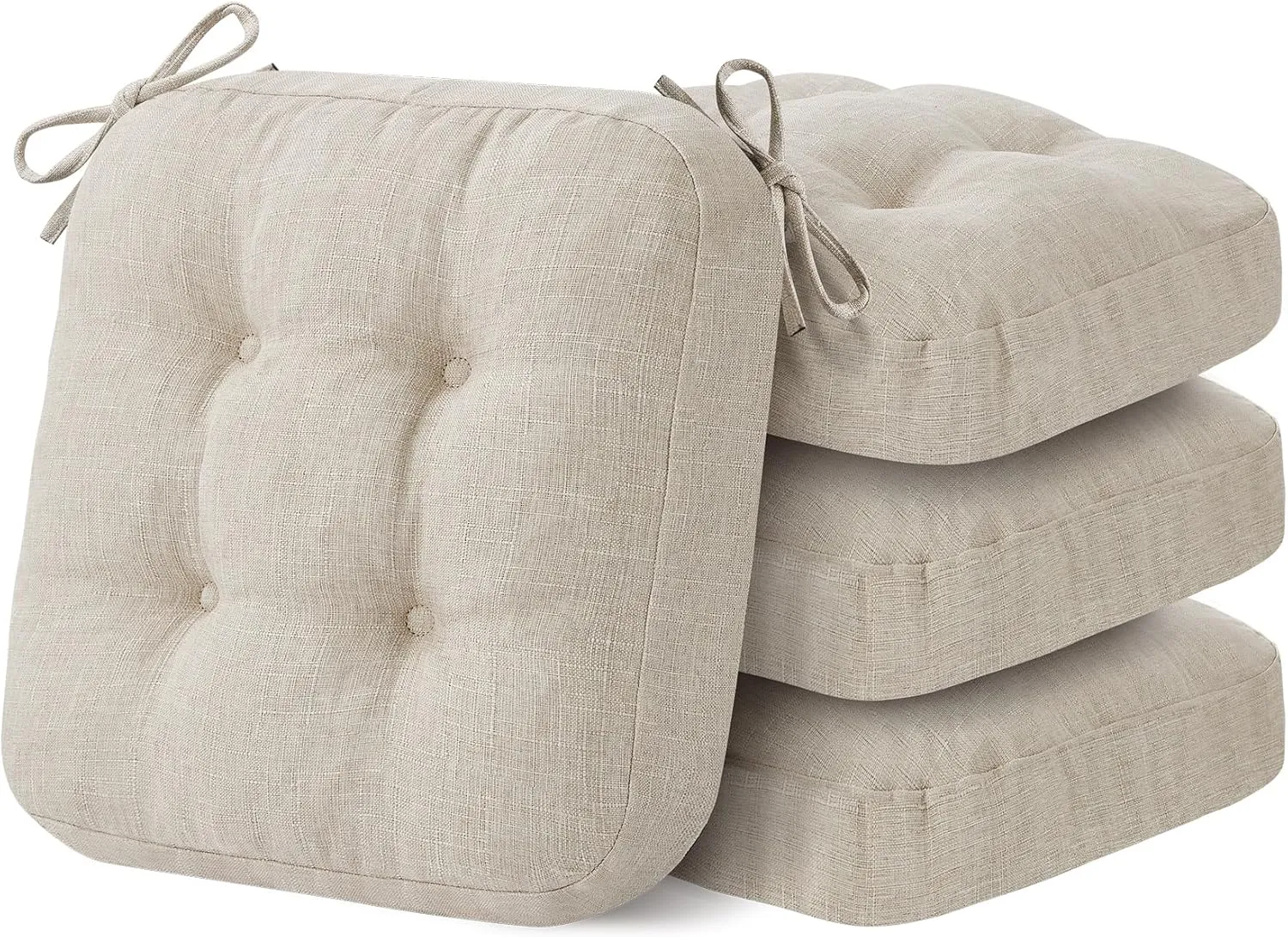 Chair Cushions, Foam Dining Chair Cushions, Tufted Indoor Chair Pads, Set of 4, 16.5' x 16.5' x 3.5', Beige