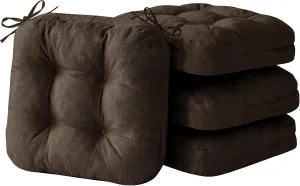 Chair Cushions for Dining Chairs, Dining Chair Cushions, Tufted Indoor Chair Pads with Ties & Non Slip Backing, Seat Cushions for Kitchen Chairs 16.5” x 16.5” x 3.5”, Set of 4, Brown
