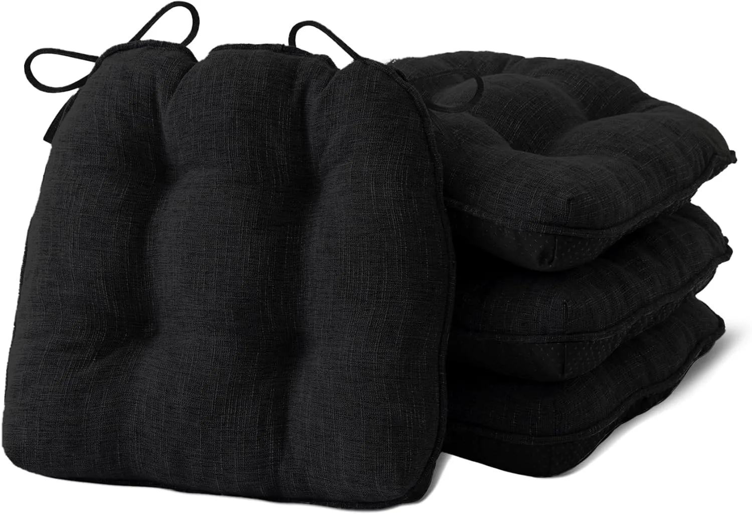 Chair Cushions for Dining Chairs Set of 4, Kitchen Chair Cushions, Chair Pads with Ties and Non Slip Backing, Tufted Memory Foam Seat Cushion 4 Pack, 15.5" x 15.5" x 4", Black