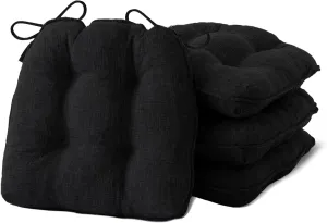 Chair Cushions for Dining Chairs Set of 4, Kitchen Chair Cushions, Chair Pads with Ties and Non Slip Backing, Tufted Memory Foam Seat Cushion 4 Pack, 15.5" x 15.5" x 4", Black