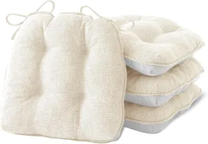 Chair Cushions for Dining Chairs Set of 4, Kitchen Chair Cushions, Chair Pads with Ties and Non Slip Backing, Tufted Memory Foam Seat Cushion 4 Pack, 15.5" x 15.5" x 4", Cream