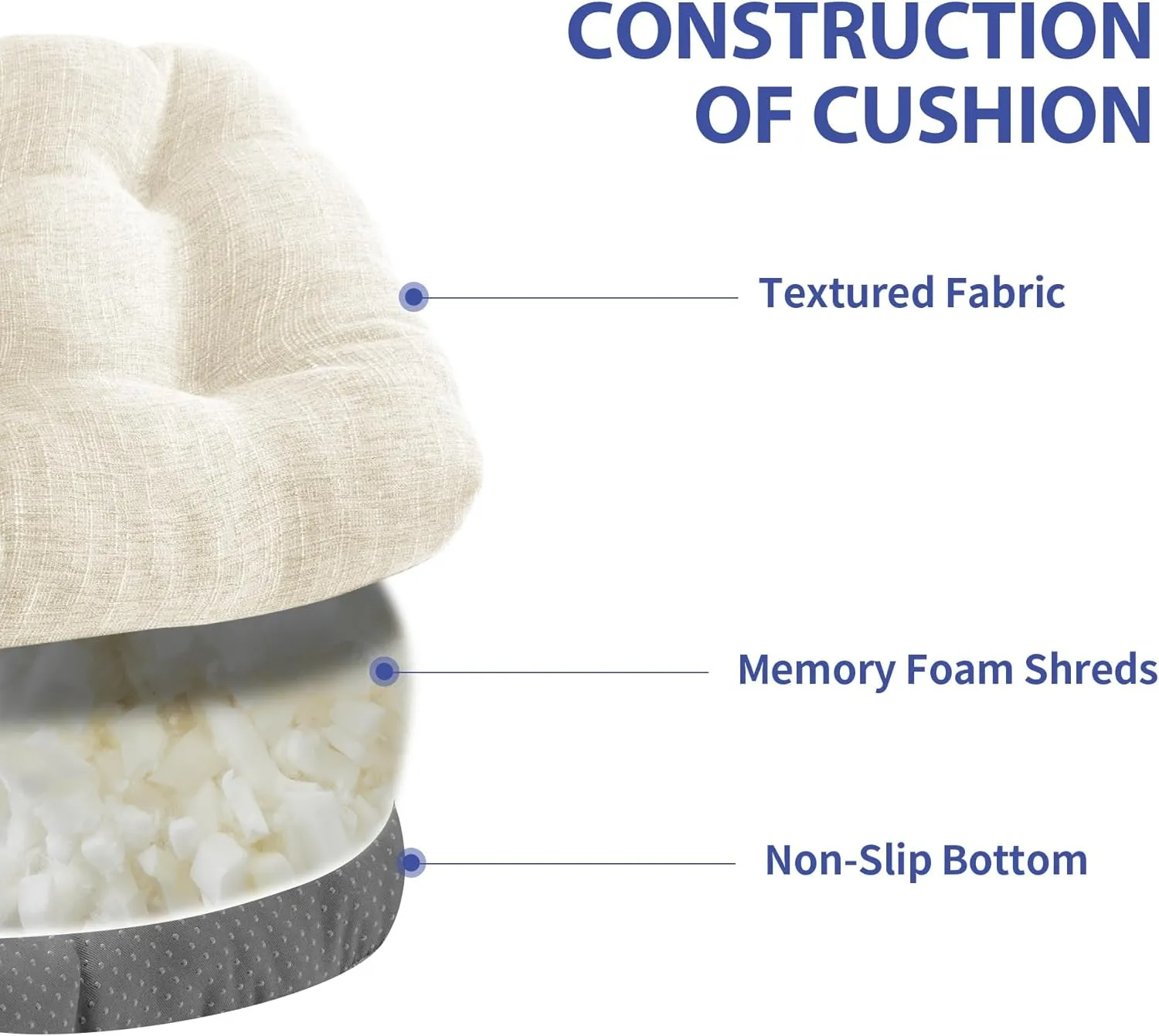 Chair Cushions for Dining Chairs Set of 4, Kitchen Chair Cushions, Chair Pads with Ties and Non Slip Backing, Tufted Memory Foam Seat Cushion 4 Pack, 15.5" x 15.5" x 4", Cream