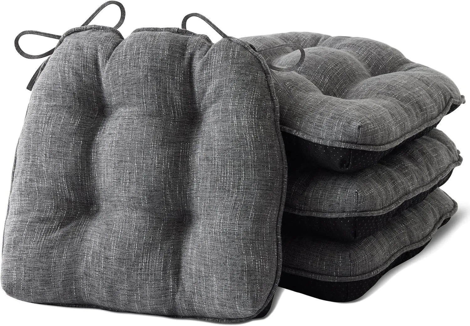 Chair Cushions for Dining Chairs Set of 4, Kitchen Chair Cushions, Chair Pads with Ties and Non Slip Backing, Tufted Memory Foam Seat Cushion 4 Pack, 15.5" x 15.5" x 4", Dark Grey