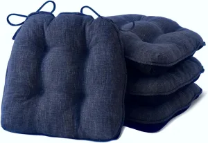 Chair Cushions for Dining Chairs Set of 4, Kitchen Chair Cushions, Chair Pads with Ties and Non Slip Backing, Tufted Memory Foam Seat Cushion 4 Pack, 15.5" x 15.5" x 4", Navy