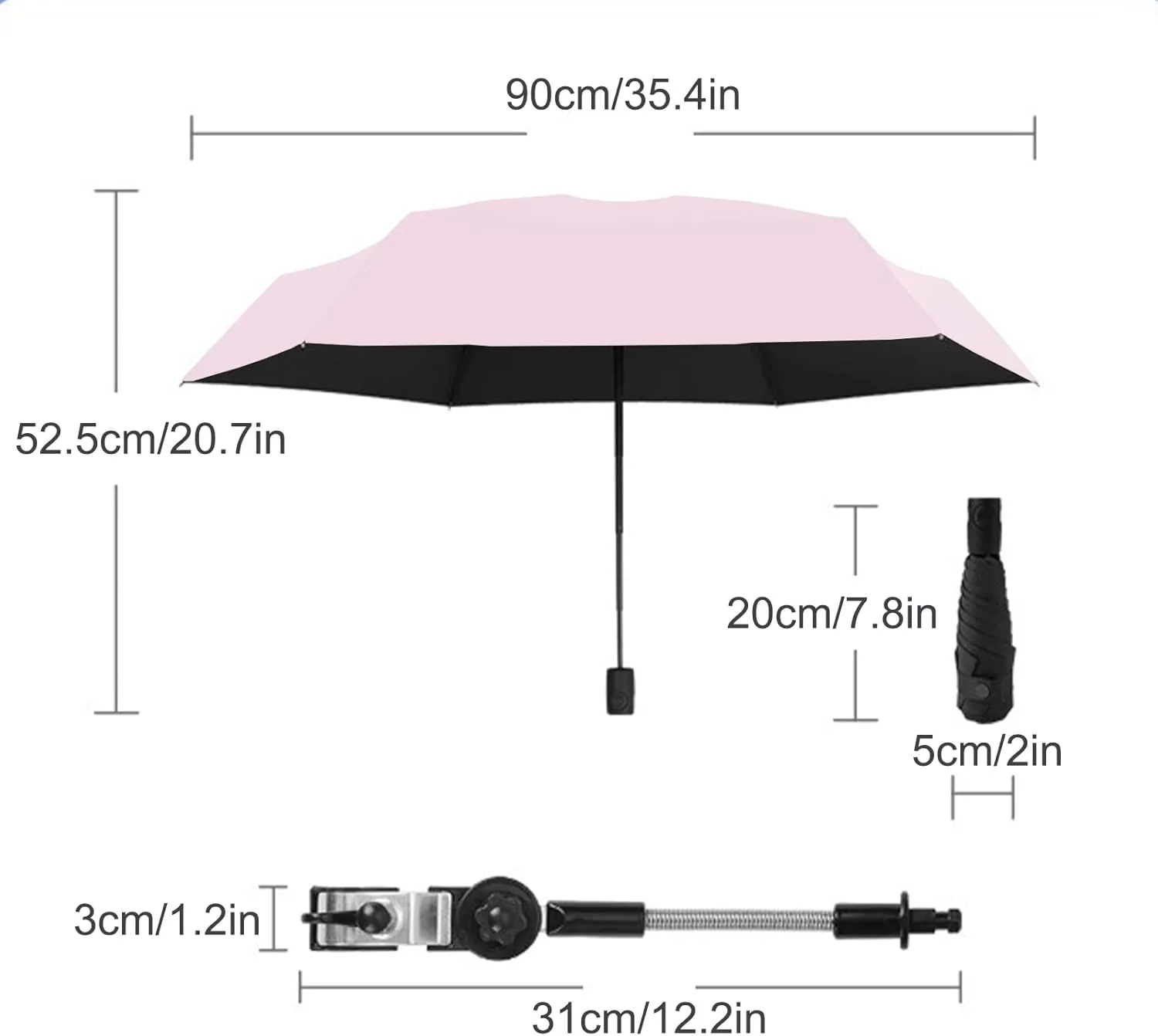 Chair Umbrella with Clamp, Adjustable Umbrella for Chair, Stroller Umbrella Parasol, Waterproof Umbrella for Beach Chair, Wheelchair, Stroller, Camping Chair