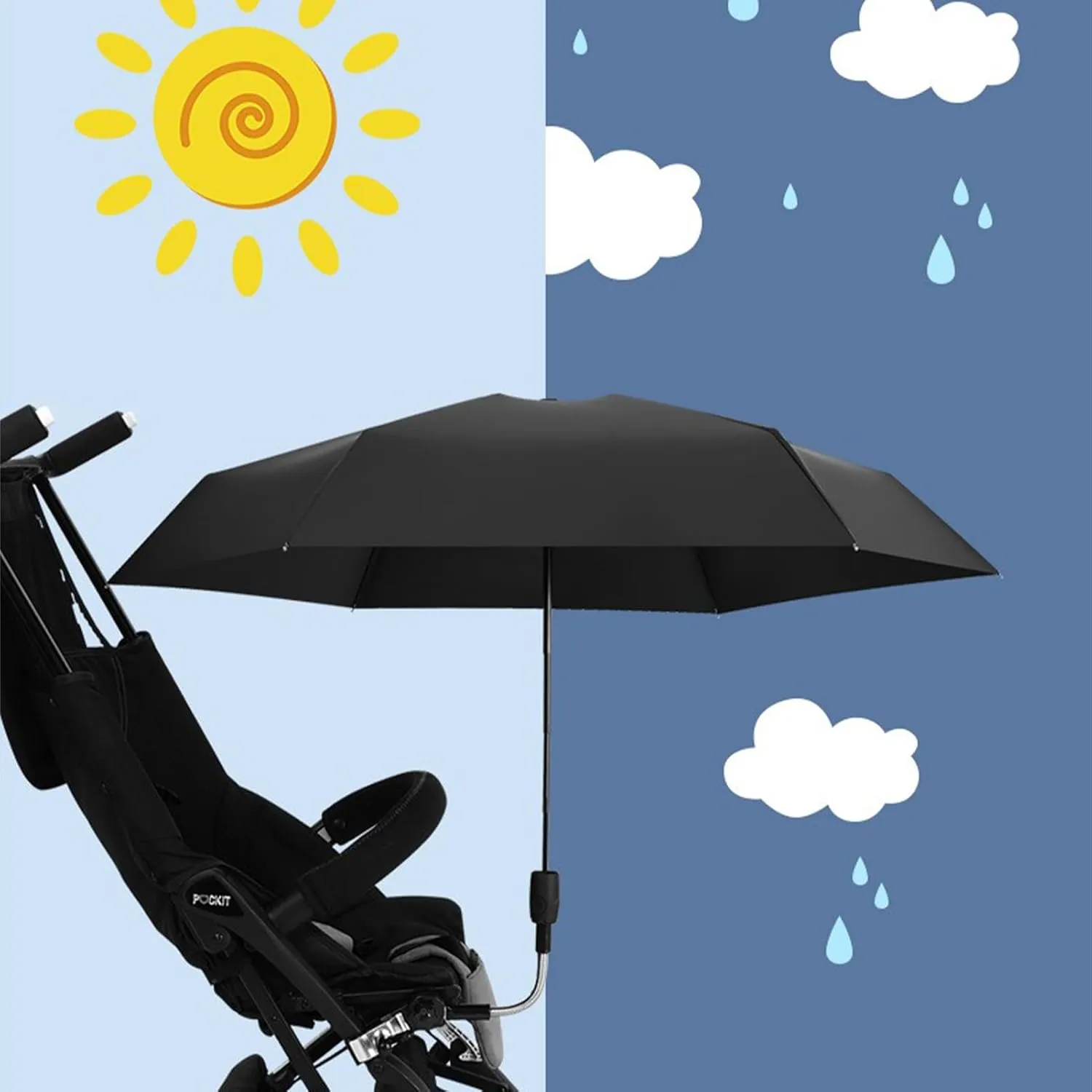 Chair Umbrella with Clamp, Adjustable Umbrella for Chair, Stroller Umbrella Parasol, Waterproof Umbrella for Beach Chair, Wheelchair, Stroller, Camping Chair