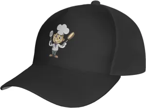Chef with Spatula and Frying Pan Baseball Cap Women Men Adjustable Baseball Caps Fashions Breathable Trucker Sun Hat Outdoor Casual Dad Hats Golf Cap Black