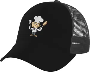 Chef with Spatula and Frying Pan Baseball Cap Women Men Breathable Mesh Back Hat Adjustable Casual Outdoor Baseball Caps Trucker Hats