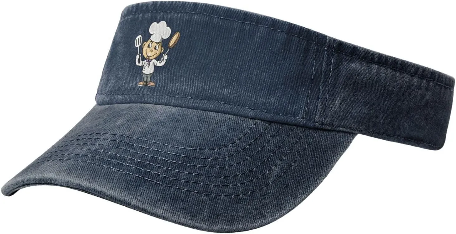 Chef with Spatula and Frying Pan Sun Visor Hats for Women Men Sun Hat Cotton Golf Hat Vintage Baseball Cap