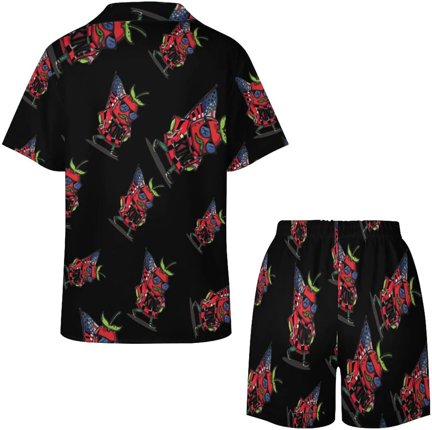 Chili King Cool Women's Satin Pajama Set Short Sleeve Button Down Sleepwear Loungewear Pj Set