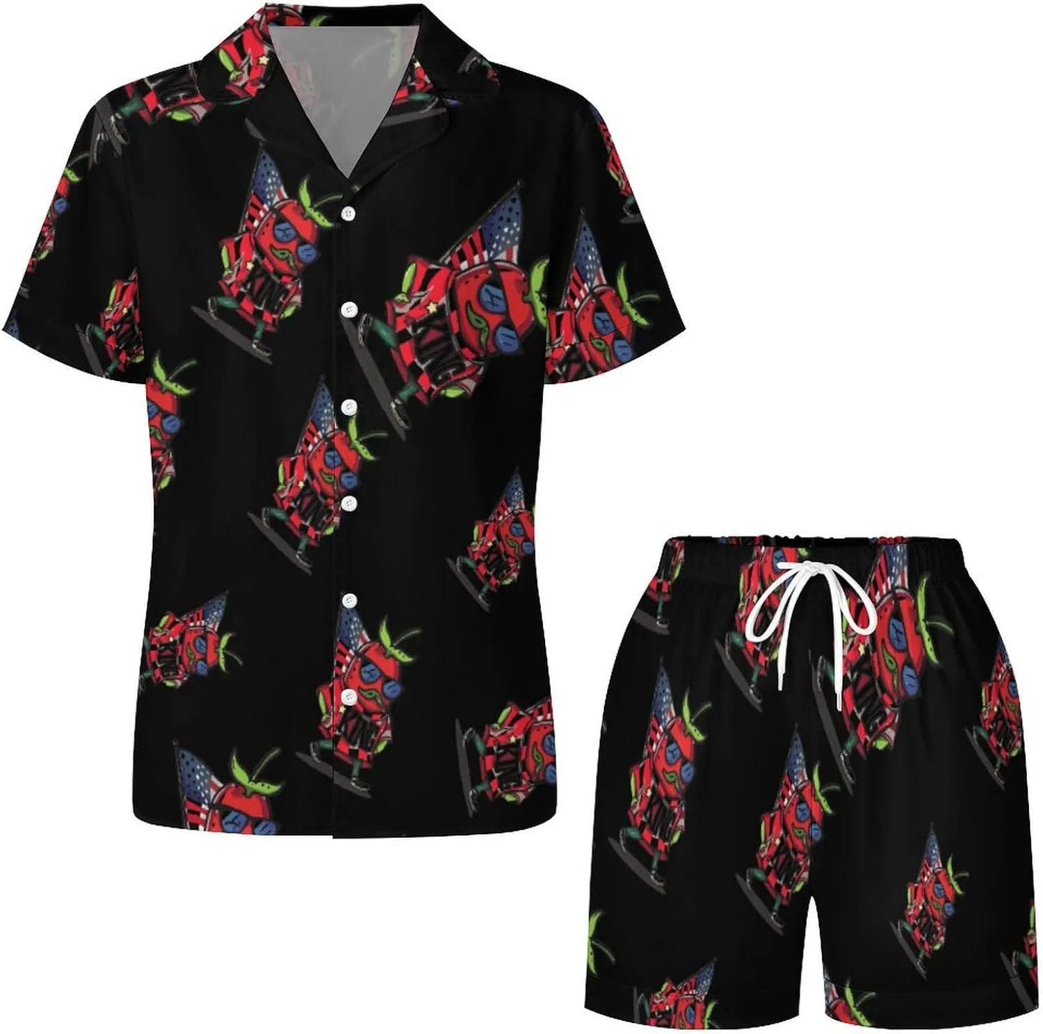 Chili King Cool Women's Satin Pajama Set Short Sleeve Button Down Sleepwear Loungewear Pj Set