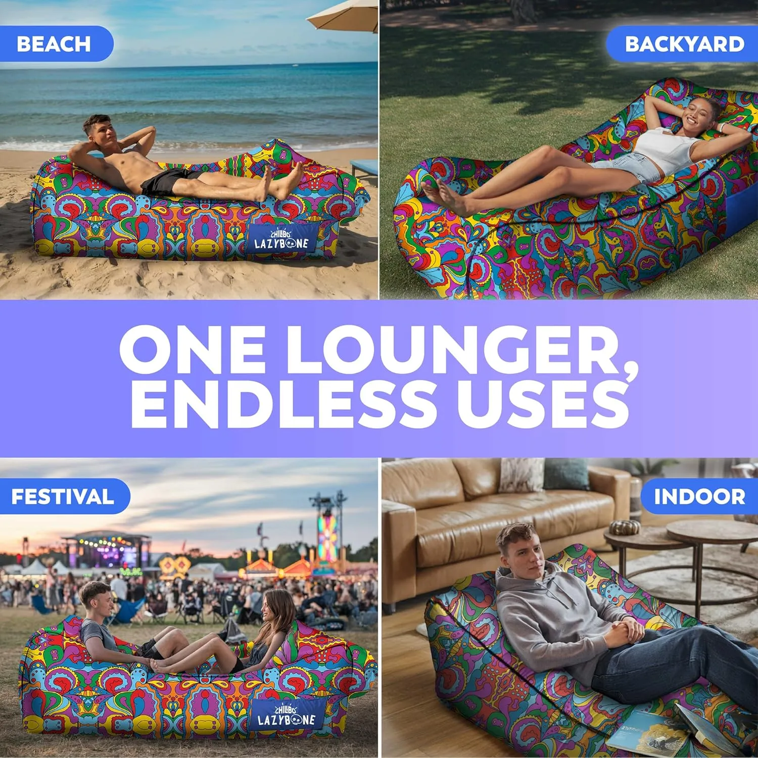 Chillbo Inflatable Couch – Cool Inflatable Chair. Upgrade Your Camping Accessories. Easy Setup is Perfect for Hiking Gear, Beach Chair and Music Festivals.