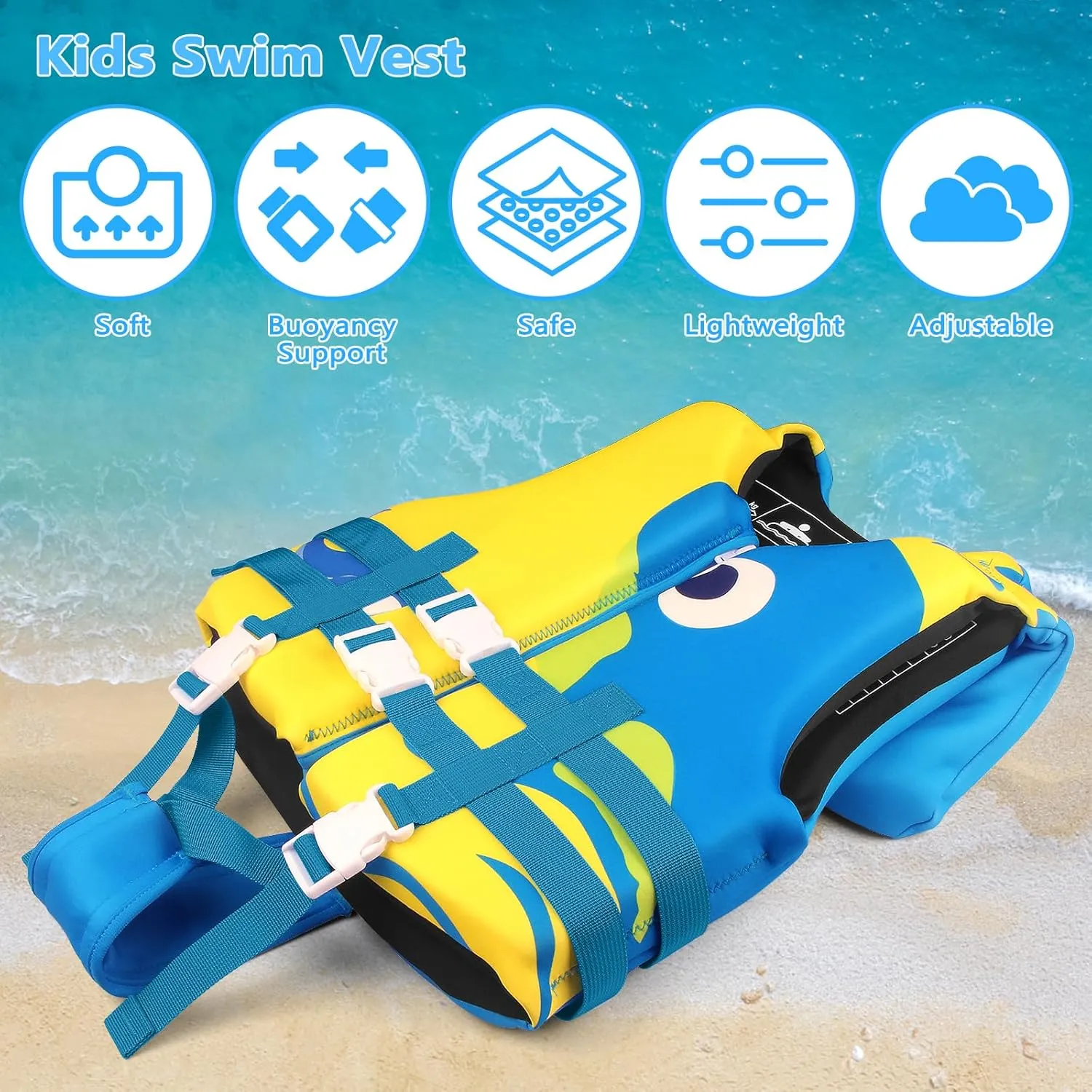 Chriffer Kids Swim Vest for 20-70 Pounds Boys and Girls, Easy On/Off Zipper, Swimming Toddler Floaties Jackets for 2, 3, 4, 5, 6, 7, 8 Years Old/Beach Pool Water Park