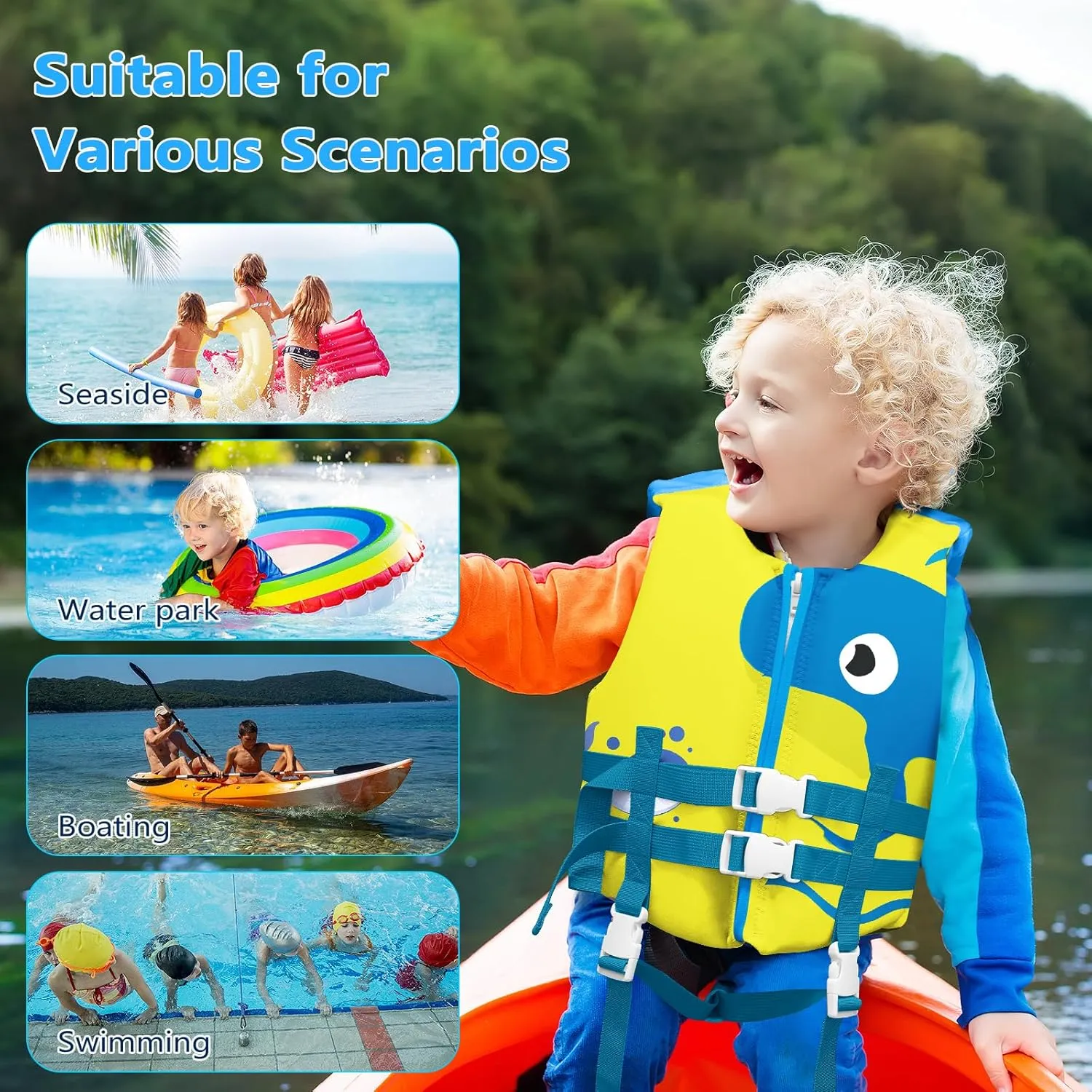 Chriffer Kids Swim Vest for 20-70 Pounds Boys and Girls, Easy On/Off Zipper, Swimming Toddler Floaties Jackets for 2, 3, 4, 5, 6, 7, 8 Years Old/Beach Pool Water Park