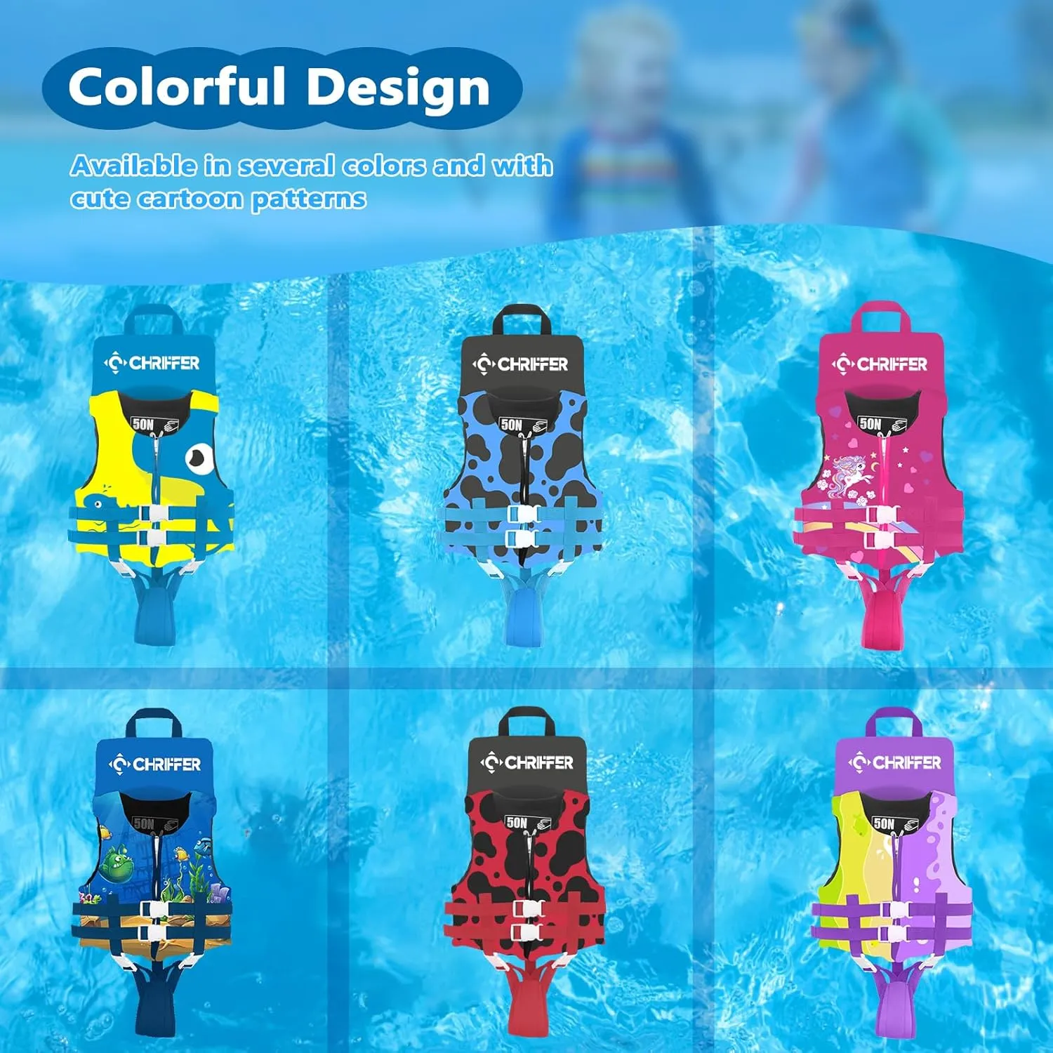 Chriffer Kids Swim Vest for 20-70 Pounds Boys and Girls, Easy On/Off Zipper, Swimming Toddler Floaties Jackets for 2, 3, 4, 5, 6, 7, 8 Years Old/Beach Pool Water Park
