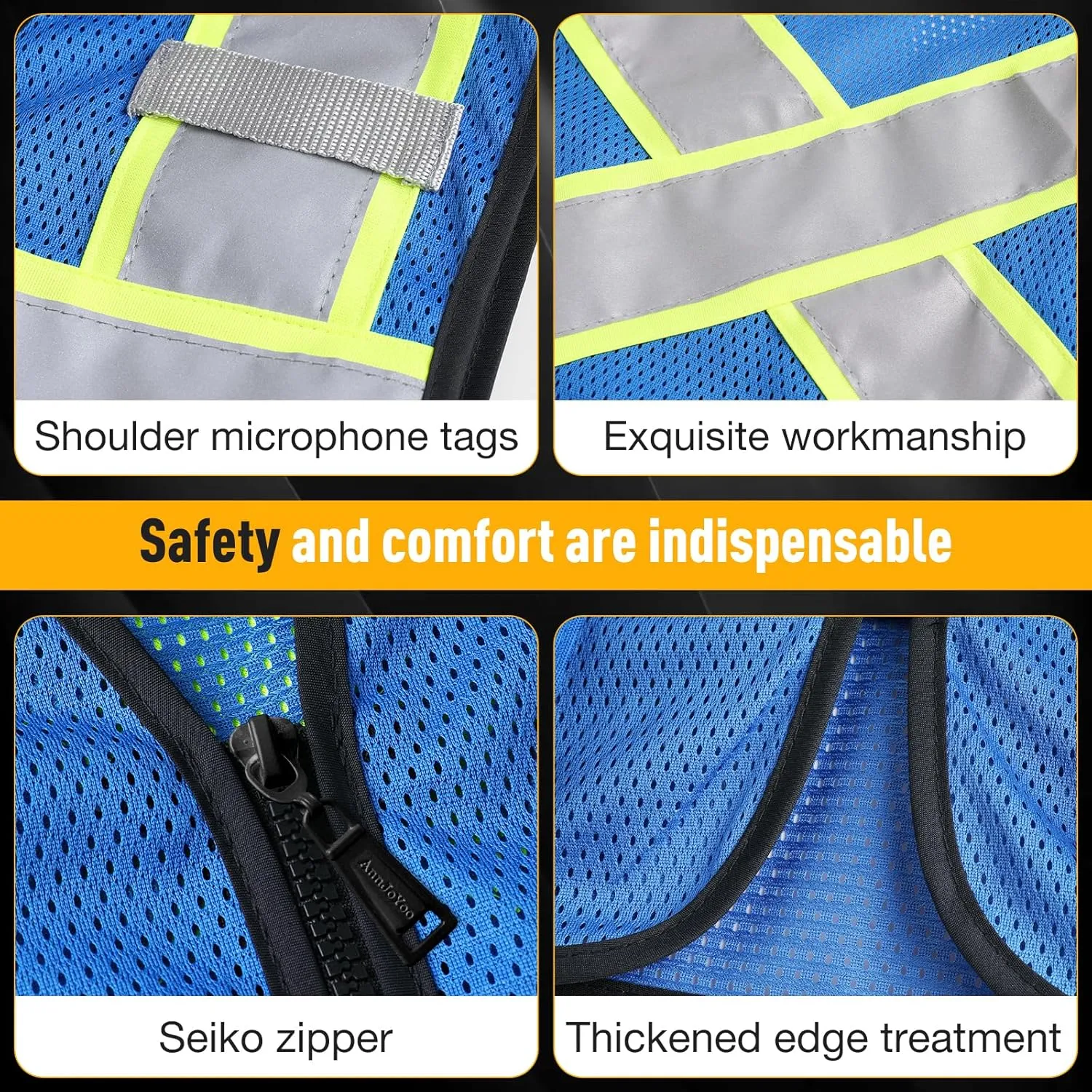 Class 2 High Visibility Vests with Zipper Front and 7 Pockets, Meets ANSI/ISEA Standards