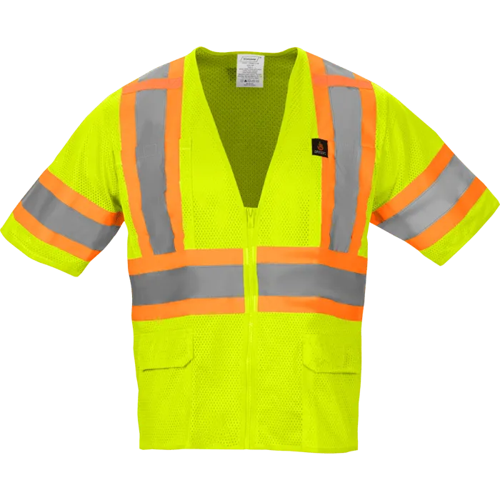 Class 3 Lime Flame Retardant Safety Vest with Zipper Front and Sleeves