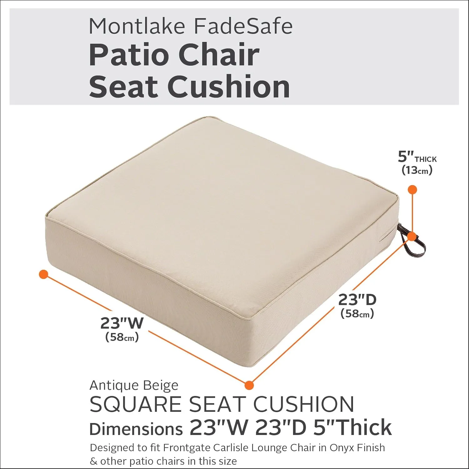 Classic Accessories Montlake FadeSafe Water-Resistant 23 x 23 x 5 Inch Outdoor Seat Cushion, Outdoor Chair Cushion, Antique Beige, Outdoor Chair Cushions, Patio Chair Cushions, Patio Cushions