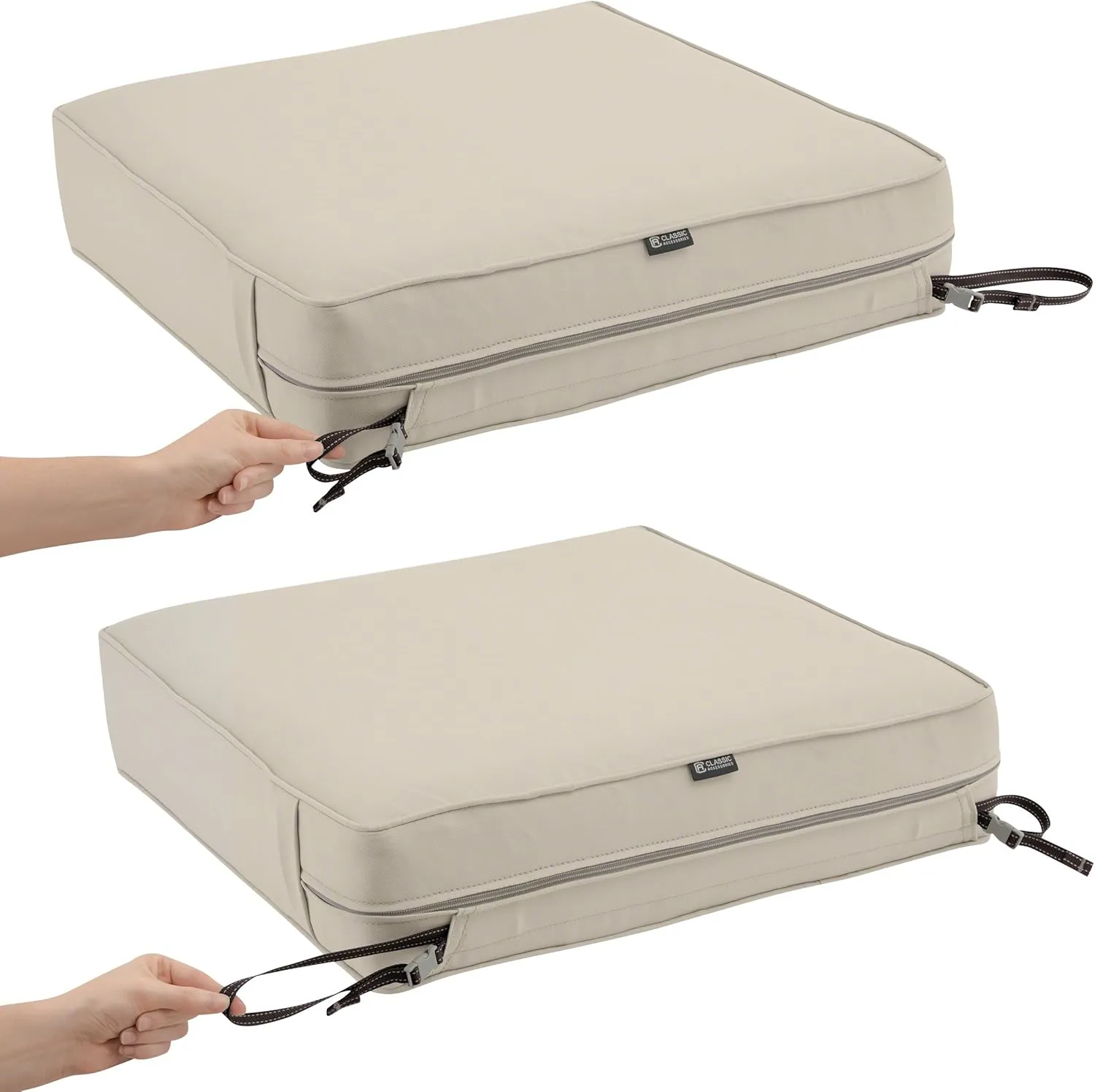 Classic Accessories Montlake FadeSafe Water-Resistant 23 x 23 x 5 Inch Outdoor Seat Cushion, Outdoor Chair Cushion, Antique Beige, Outdoor Chair Cushions, Patio Chair Cushions, Patio Cushions