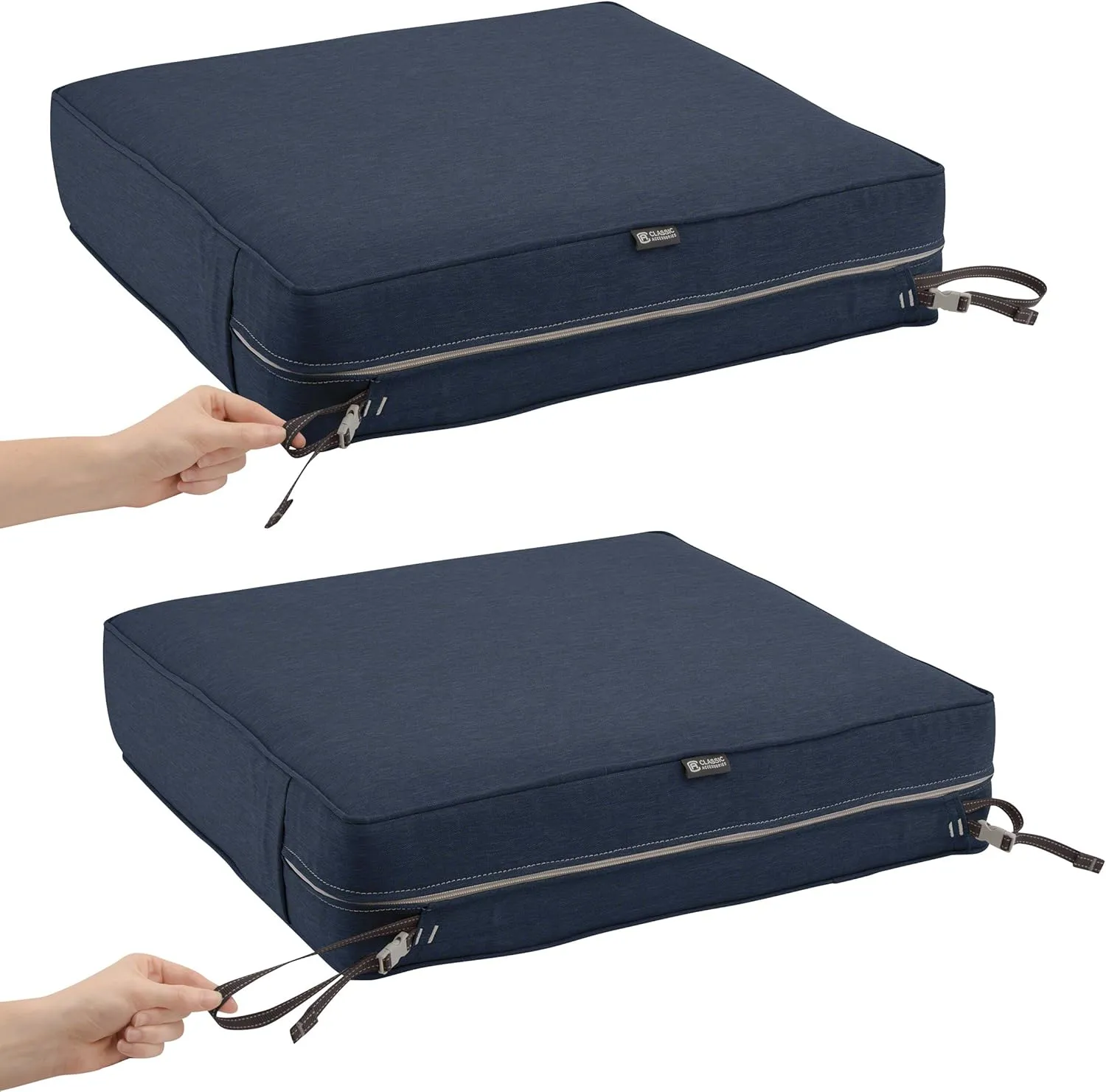Classic Accessories Montlake FadeSafe Water-Resistant 23 x 23 x 5 Inch Outdoor Seat Cushion, Outdoor Chair Cushion, Heather Indigo Blue, Outdoor Chair Cushions, Patio Chair Cushions, Patio Cushions