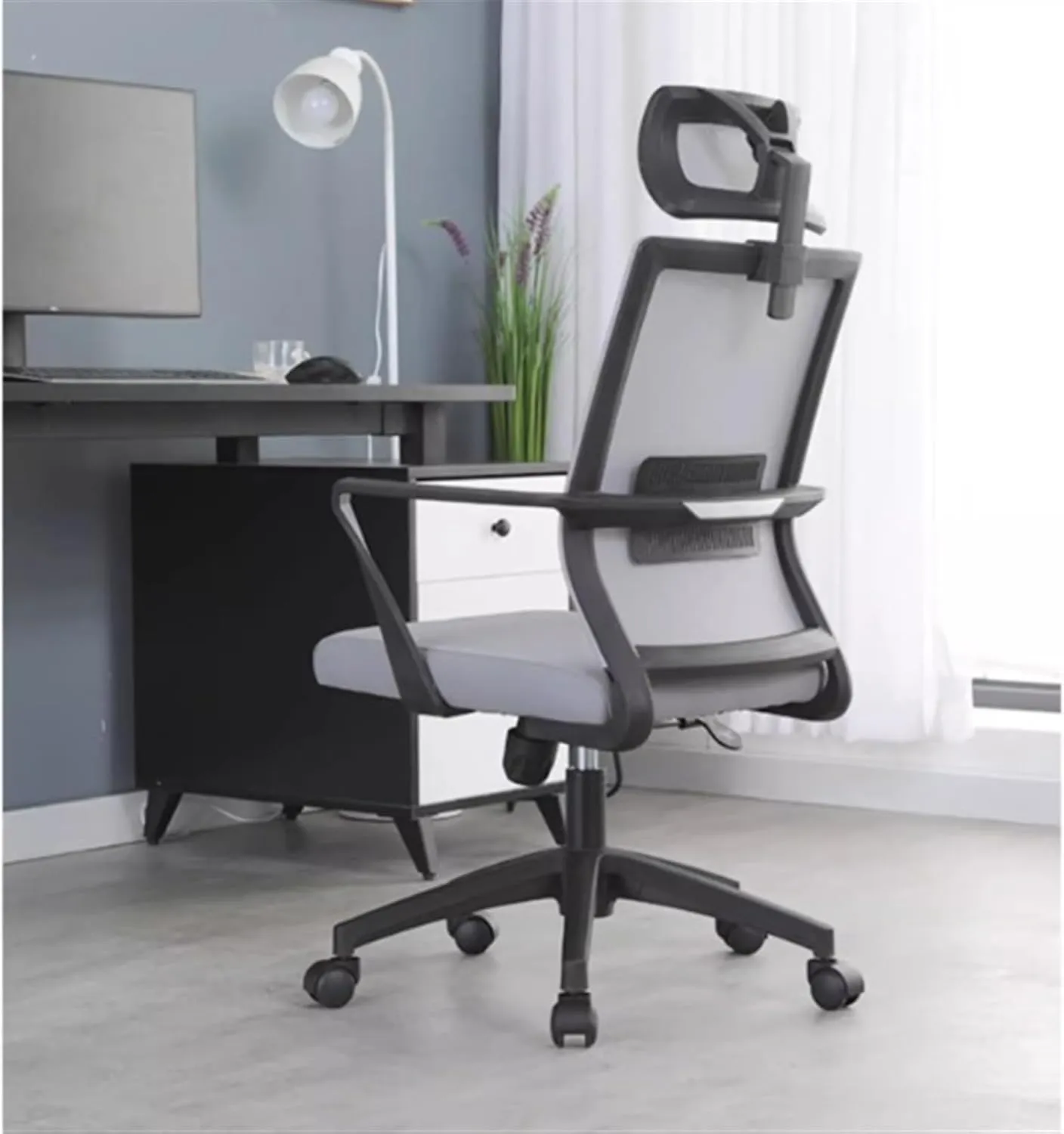 Classic Ergonomic High Back Mesh Chair with Lumbar Support and Adjustable Headrest Rolling Work Swivel Task Chairs Desk Task Chair(Gris)