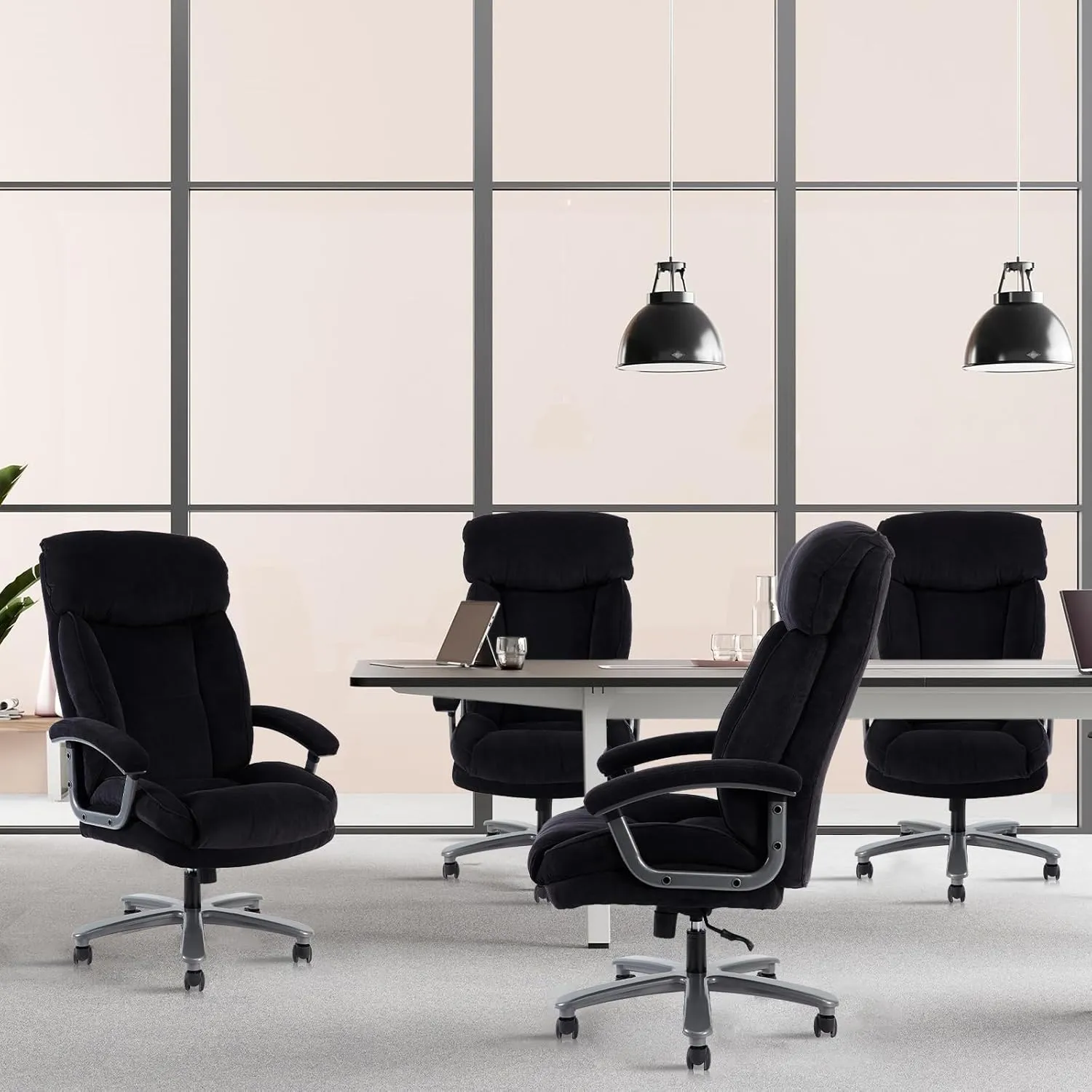 CLATINA Ergonomic Big and Tall Executive Office Chair with Upholstered Swivel 400lbs High Capacity Adjustable Height Thick Padding Headrest and Armrest for Home Office Black