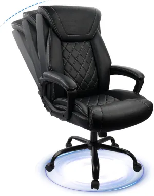 CLATINA Executive Office Chair, Big and Tall Leather Ergonomic Desk Chair with Lumbar Support and Padded Armrestes, Adjustable Heigh Swivel Computer Task Chair with Rocking Function(Black), 450 LBS