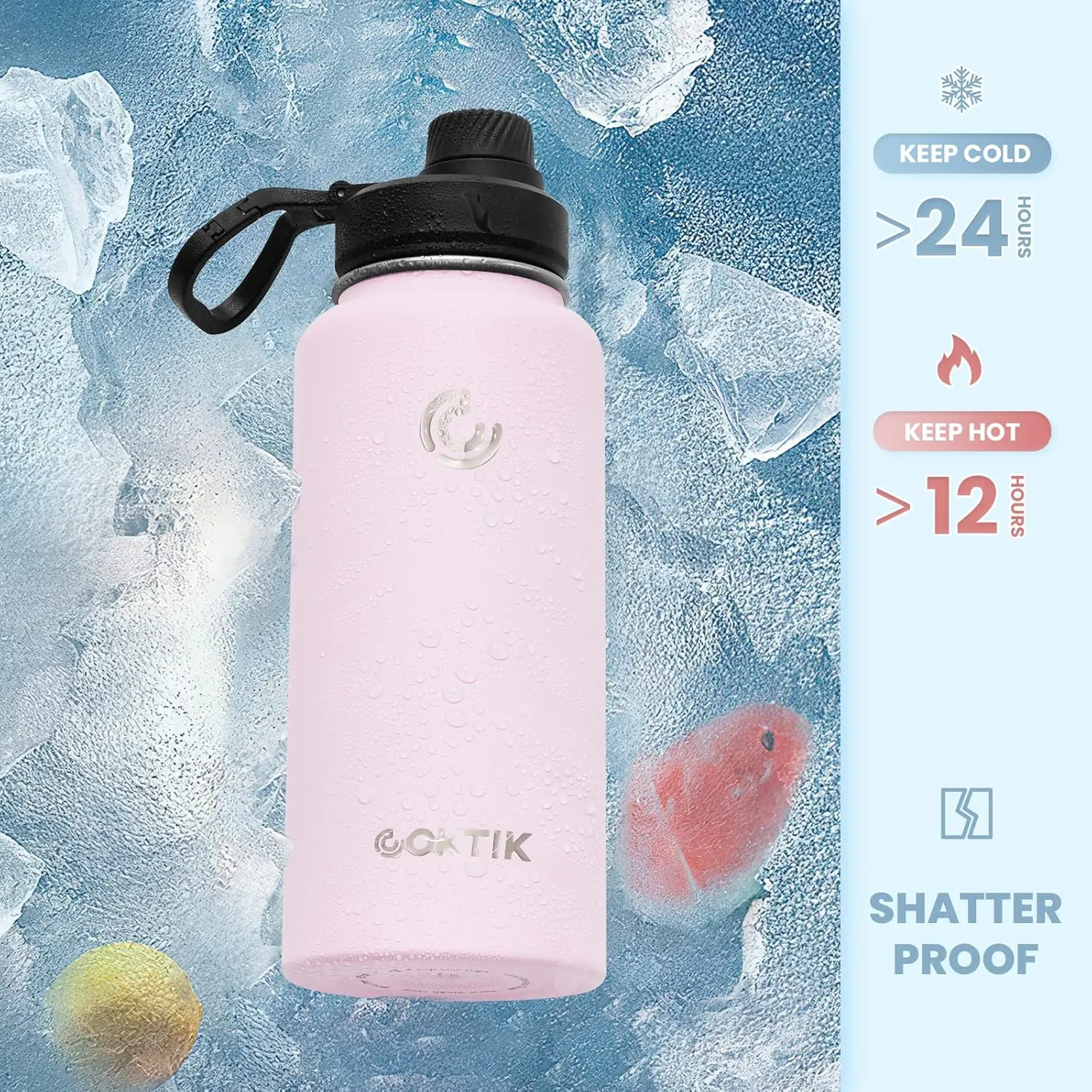 COKTIK 32 oz Sports Water Bottle With Straw,2 Lids, Stainless Steel Vacuum Insulated Water Bottles,Leakproof Lightweight, Keeps Cold and Hot, Great for Travel, Hiking, Biking, Running (Blush)