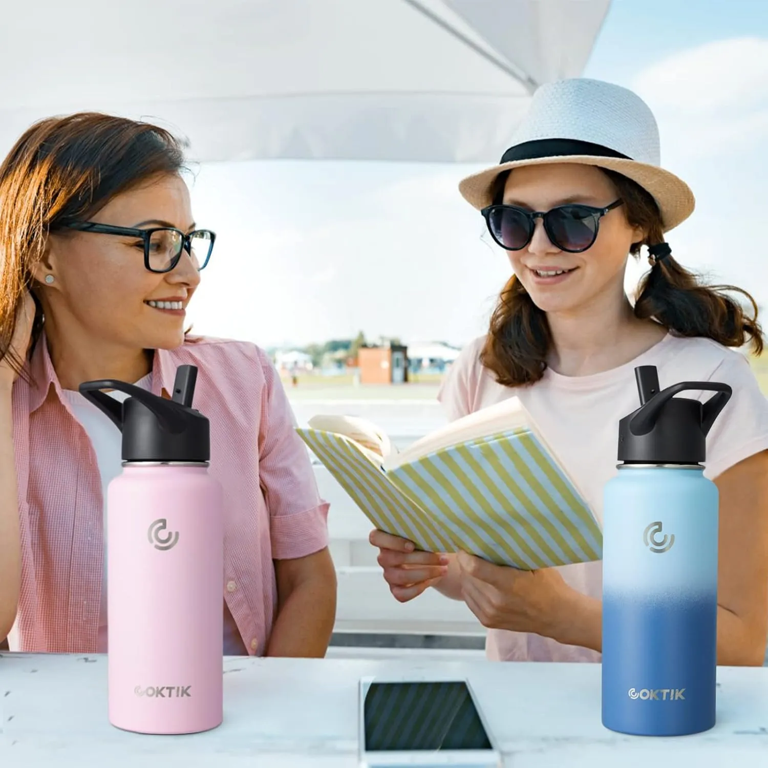 COKTIK 32 oz Sports Water Bottle With Straw,2 Lids, Stainless Steel Vacuum Insulated Water Bottles,Leakproof Lightweight, Keeps Cold and Hot, Great for Travel, Hiking, Biking, Running (Blush)