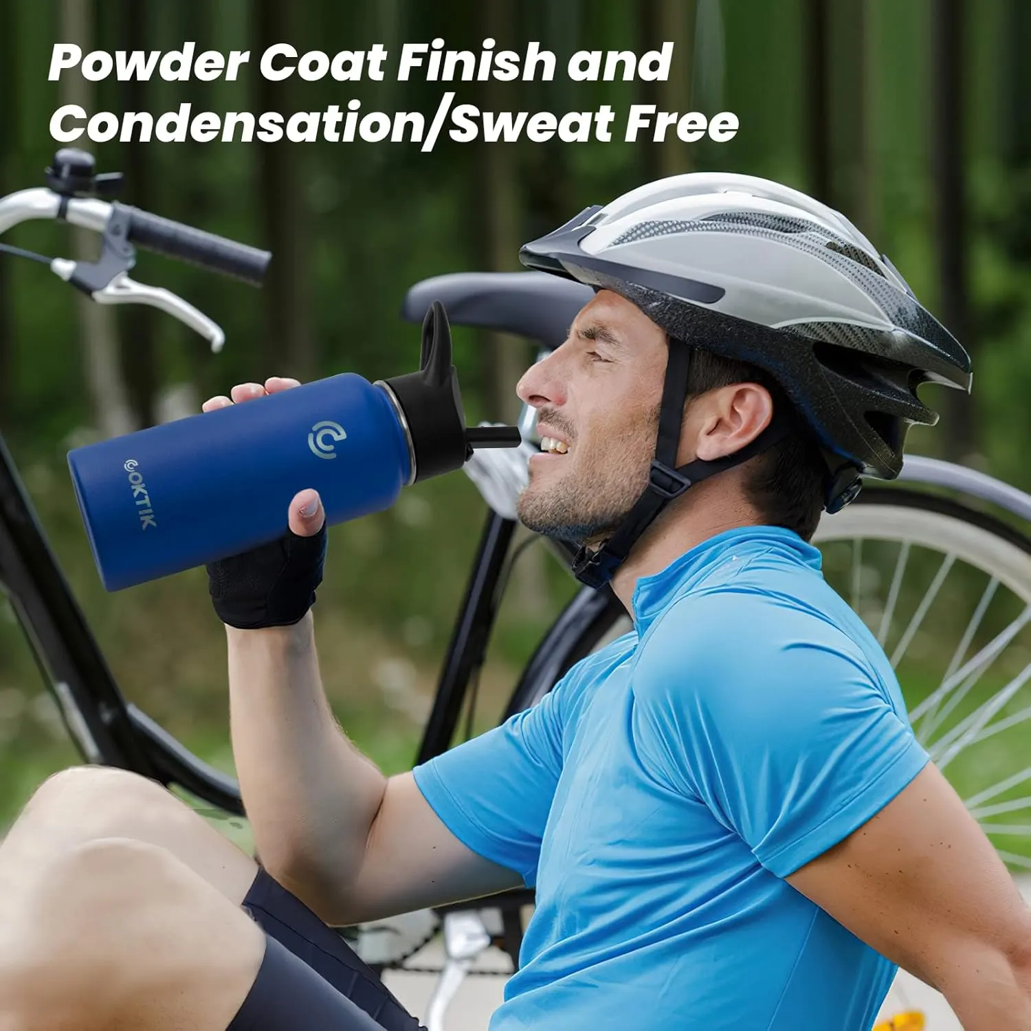 COKTIK 32 oz Sports Water Bottle With Straw,2 Lids, Stainless Steel Vacuum Insulated Water Bottles,Leakproof Lightweight, Keeps Cold and Hot, Great for Travel, Hiking, Biking, Running(Cobalt)