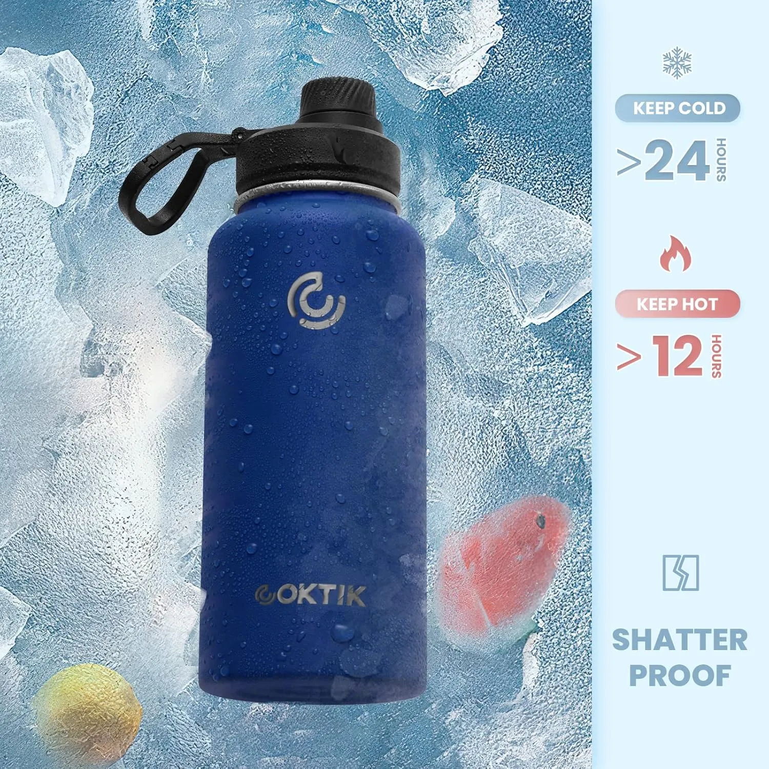 COKTIK 32 oz Sports Water Bottle With Straw,2 Lids, Stainless Steel Vacuum Insulated Water Bottles,Leakproof Lightweight, Keeps Cold and Hot, Great for Travel, Hiking, Biking, Running(Cobalt)
